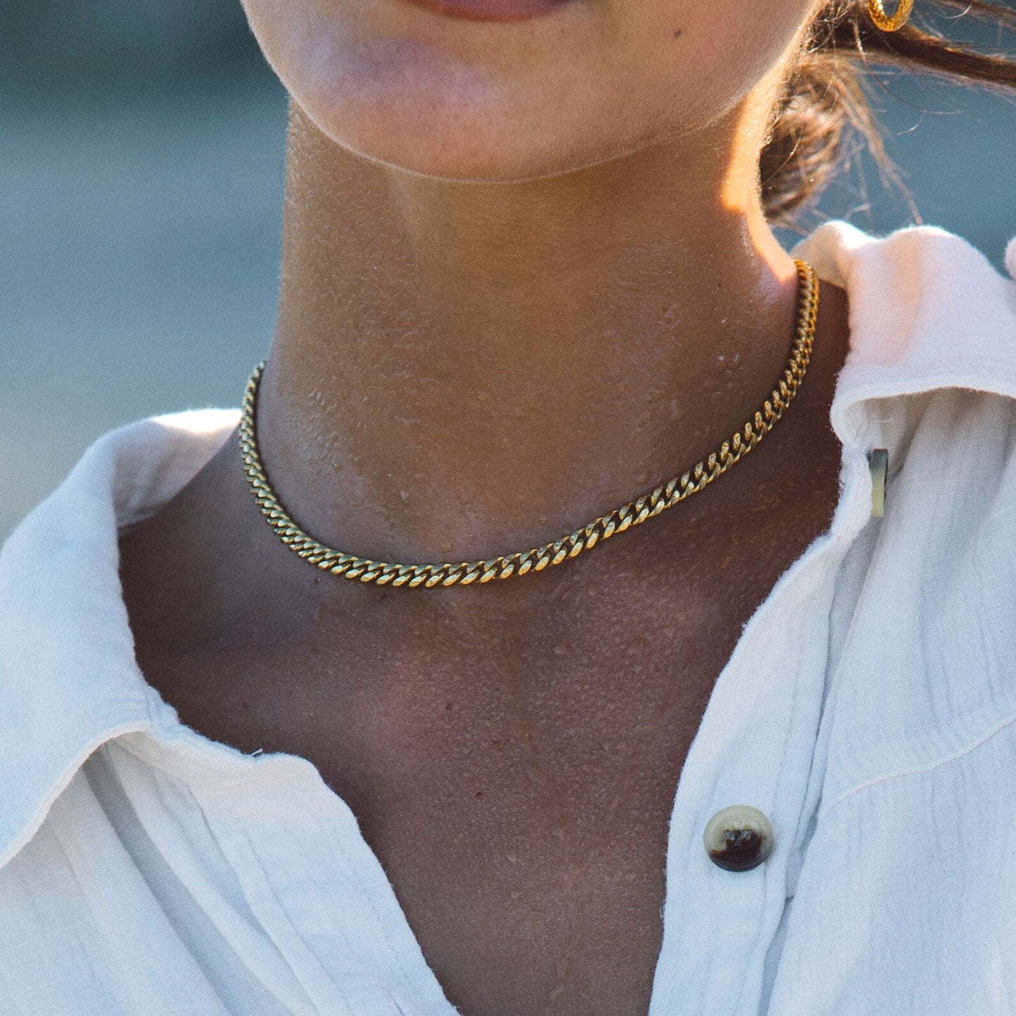 Damen Gliederkette Gold Cuban Halskette Edelstahl verstellbar wasserfest 5 mm