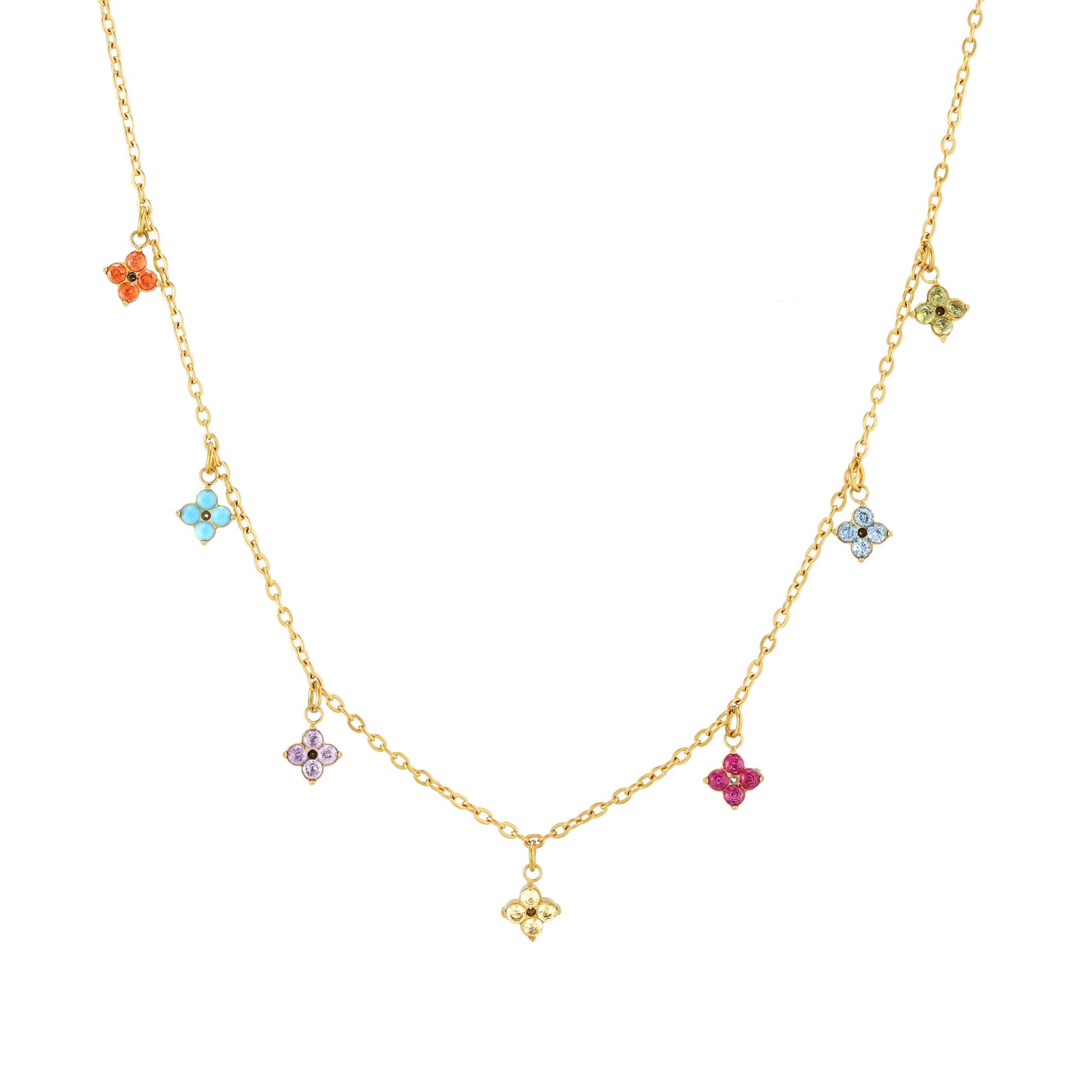 Damen Choker Halskette Gold Blumen Anhänger mit bunten Zirkonia Verstellbar Wasserfest Hypoallergen
