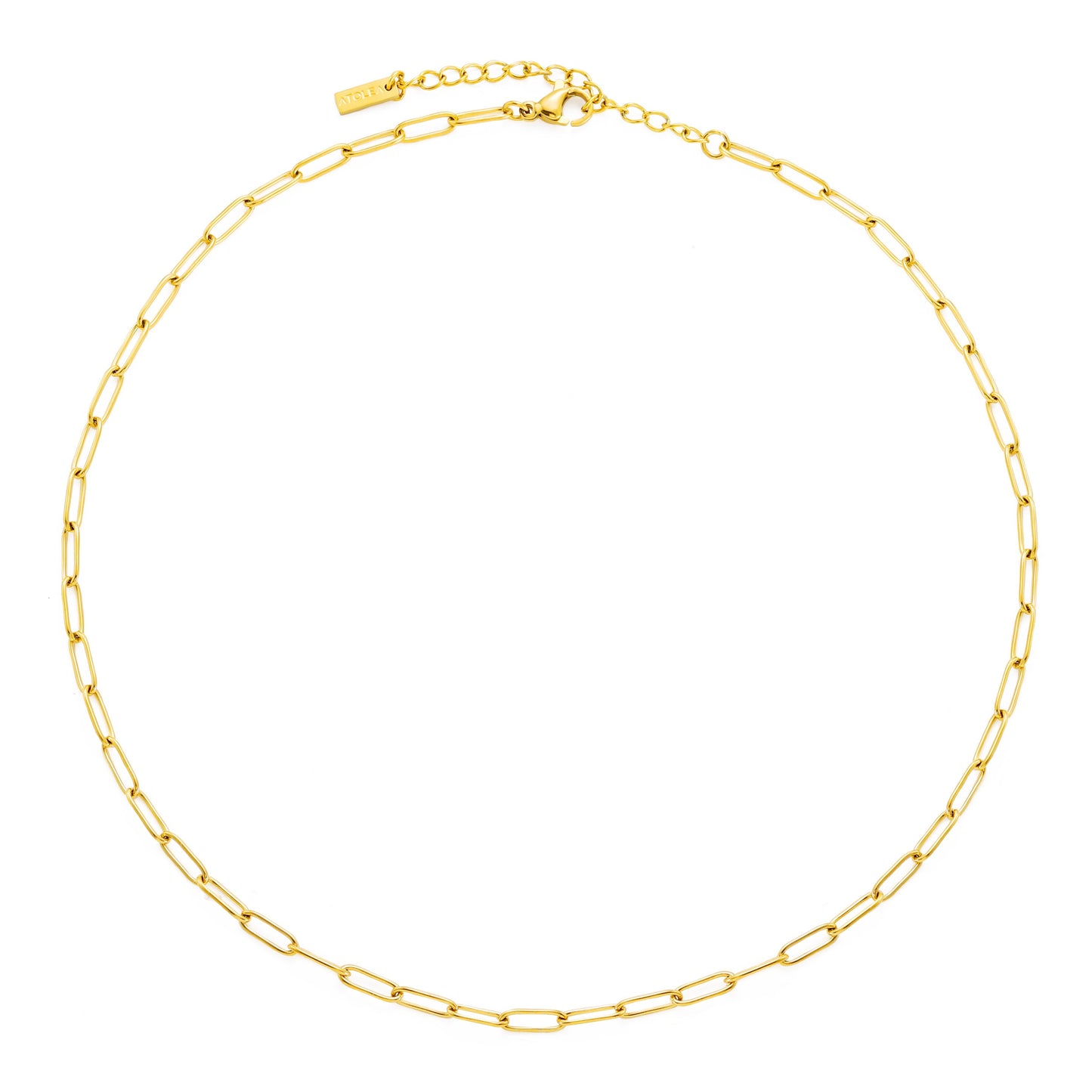 Damen Paperclip Choker Gold, Gliederkette 3 mm, verstellbar, wasserfest, hypoallergen, Halskette