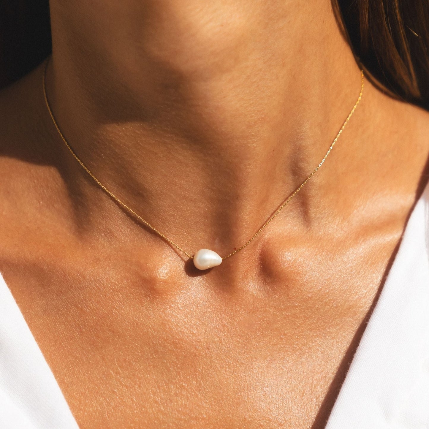 Damen Perlen Choker Gold mit echten Süßwasser-Barockperlen, verstellbar, wasserfest, hypoallergen, Halskette