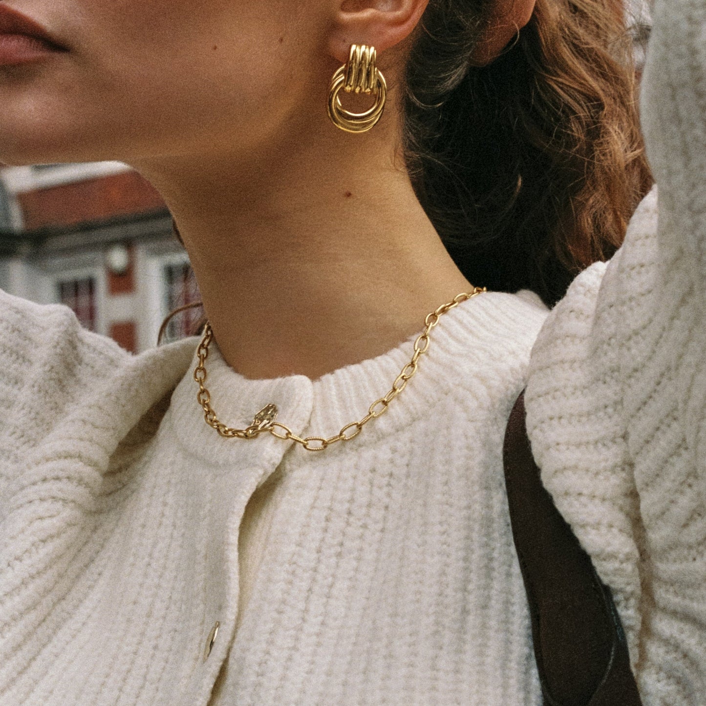 Damen Paperclip Choker Gold mit Toggle Verschluss Layering Halskette wasserfest hypoallergen Edelstahl