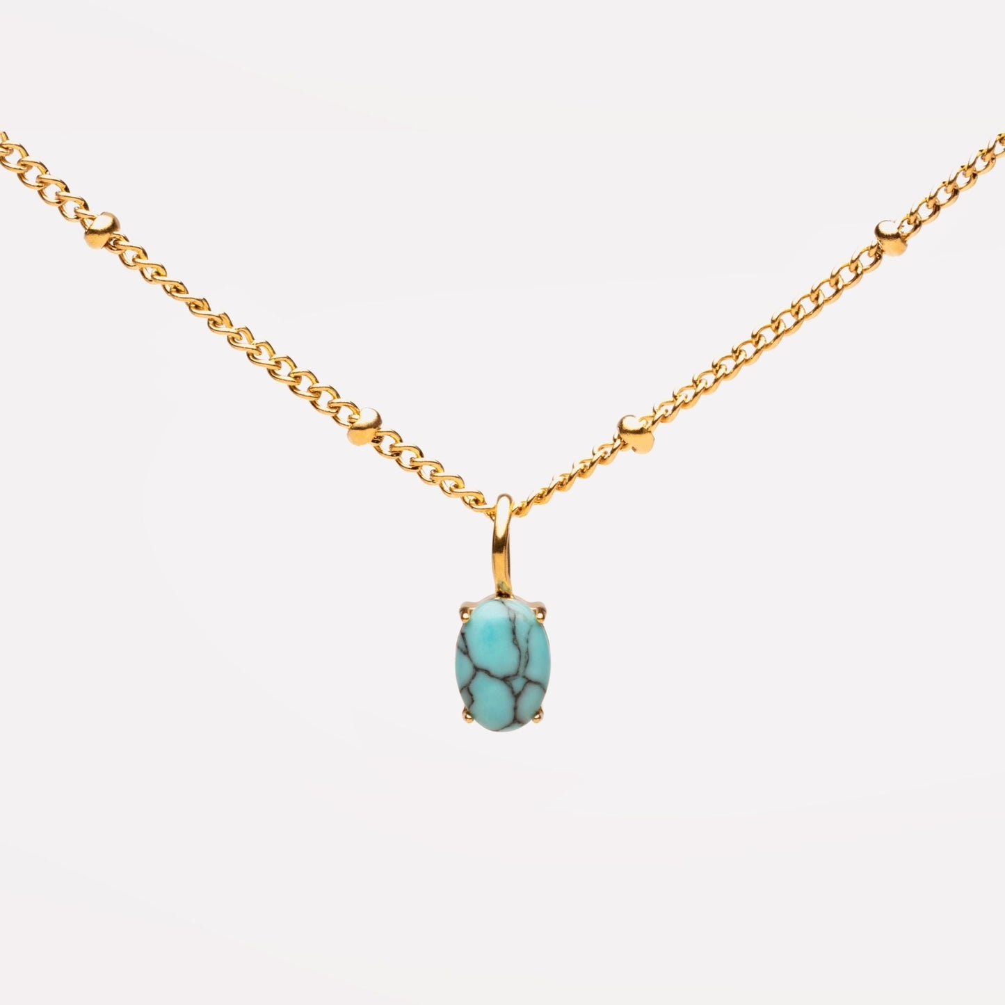 Damen Halskette goldfarben mit Türkis Anhänger und Beaded Chain aus Edelstahl