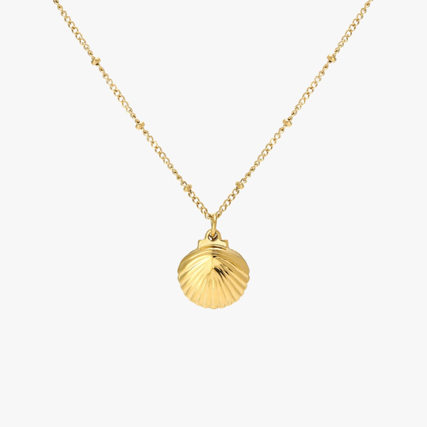 Damen Halskette Gold mit Muschel-Anhänger und Süßwasserperle Edelstahl 18K PVD Verstellbar