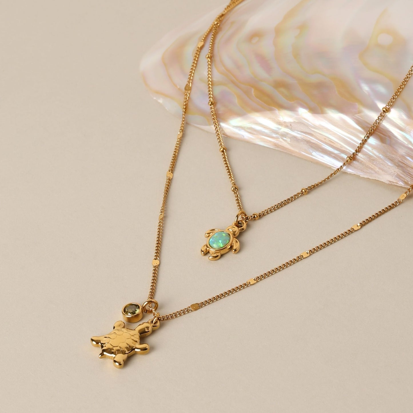 Damen Schildkröten Halskette Gold Opal Anhänger verstellbar wasserfest hypoallergen Edelstahl