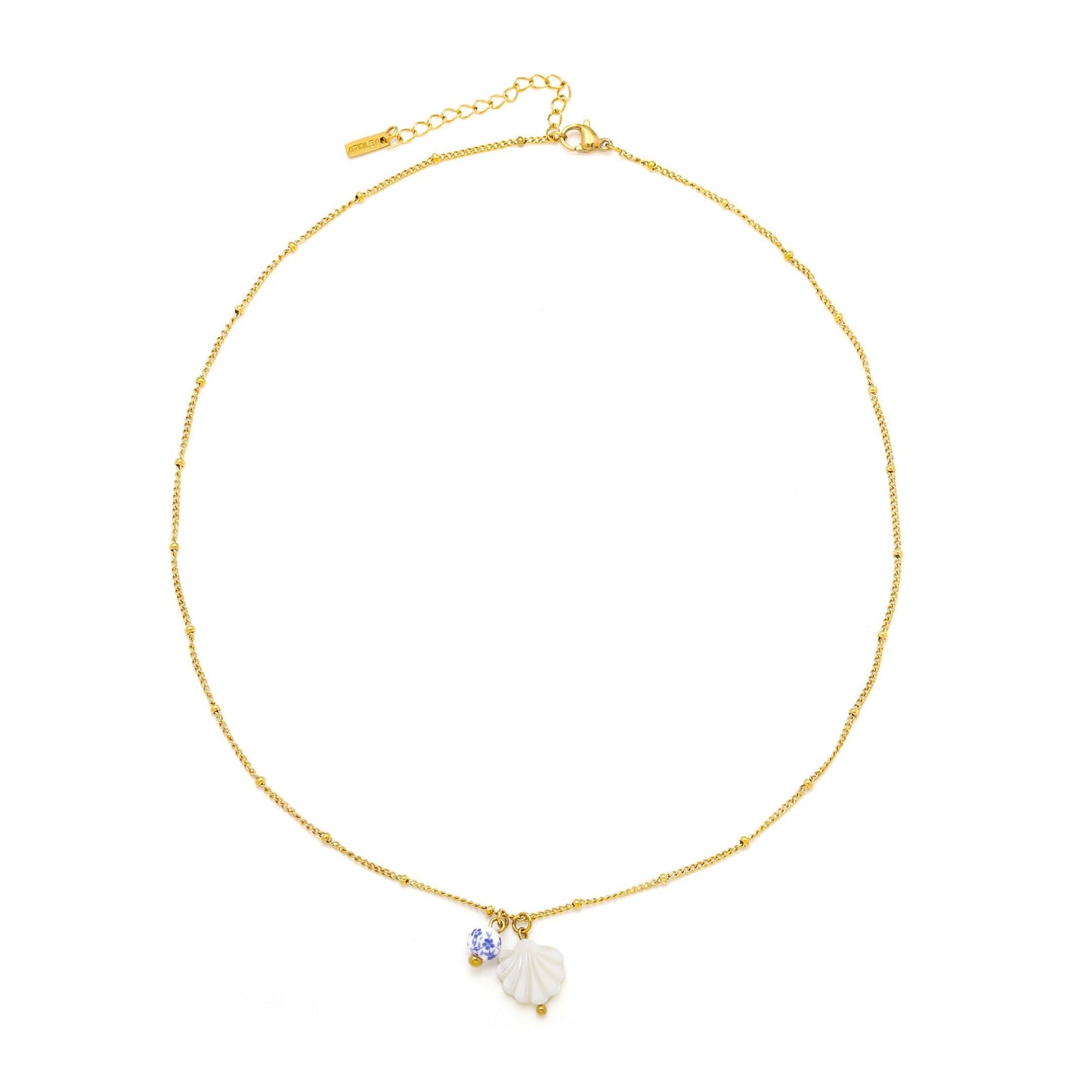 Damen Halskette mit Perlmutt Muschel und Keramikperle aus Edelstahl