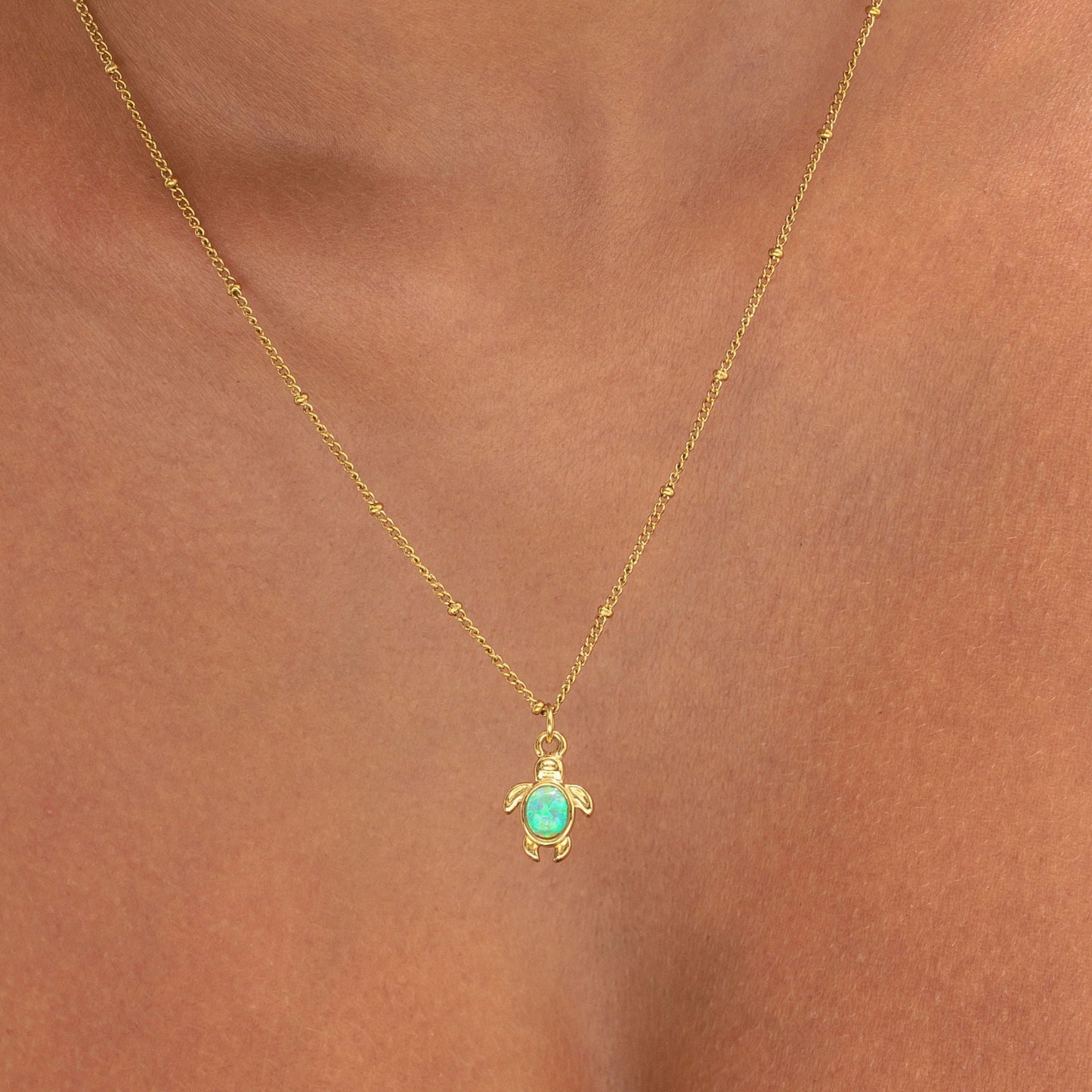 Damen Schildkröten Halskette Gold Opal Anhänger verstellbar wasserfest hypoallergen Edelstahl