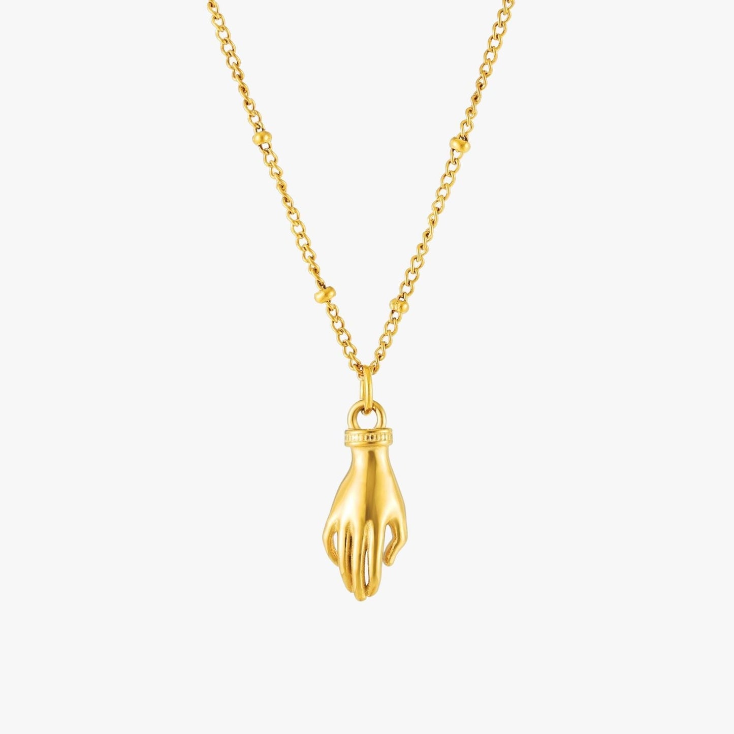 Damen Halskette goldfarben mit Schutz Hand Anhänger und grünem Zirkon