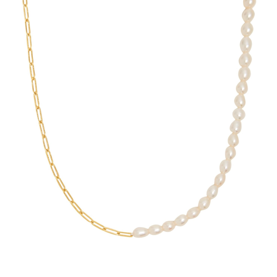 Damen Perlen Halskette Gold Süßwasserperlen Paperclip Kette verstellbar wasserfest
