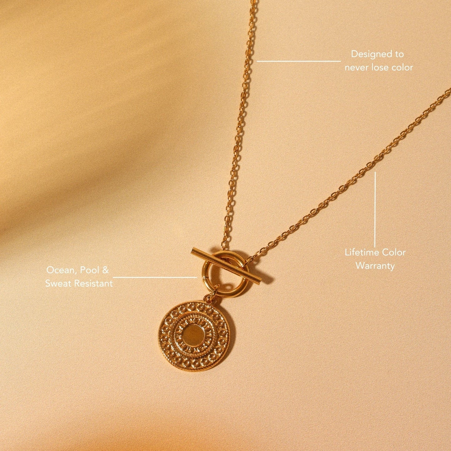Damen Halskette Gold Münzanhänger Sonne Edelstahl Wasserfest Hypoallergen Retro Design