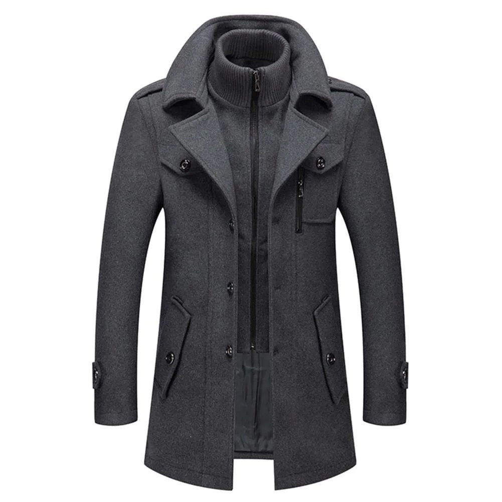 Herren Mantel Regular Fit Zweiteilig Warm Gefüttert Winddicht Elegant Alltag Business Winter