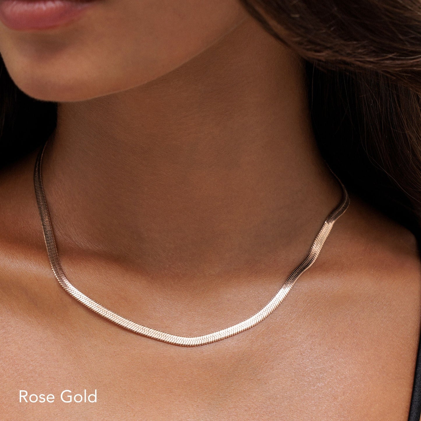 Damen Herringbone Choker Gold, 18K PVD Edelstahl Halskette, wasserfest, verstellbar