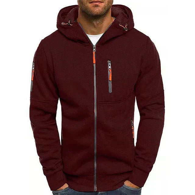 Herren Strickjacke Kapuze Reißverschluss Regular Fit Taschen Winddicht Wasserabweisend Freizeit