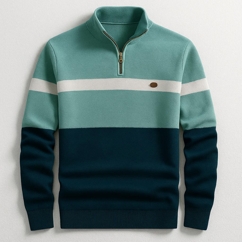 Herren Strickpullover gestreifter halber Reißverschluss Stehkragen angenehm warm