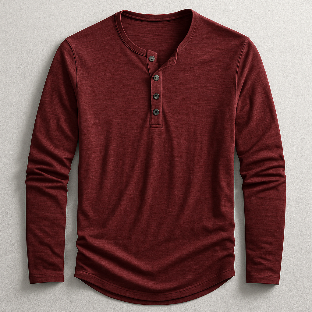 Herren Henley Langarmshirt Baumwolle