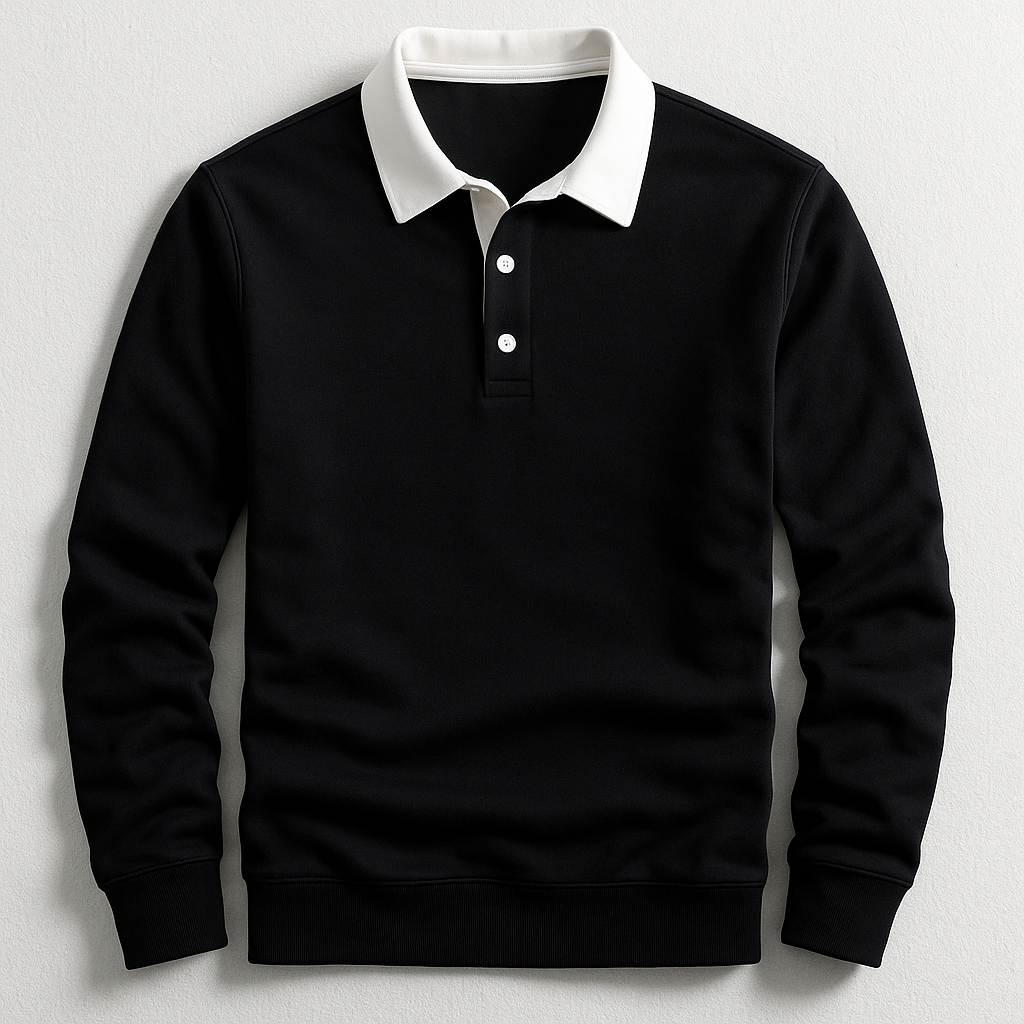 Herren Rugby Sweatshirt Polokragen Knopfleiste Langarm bequem