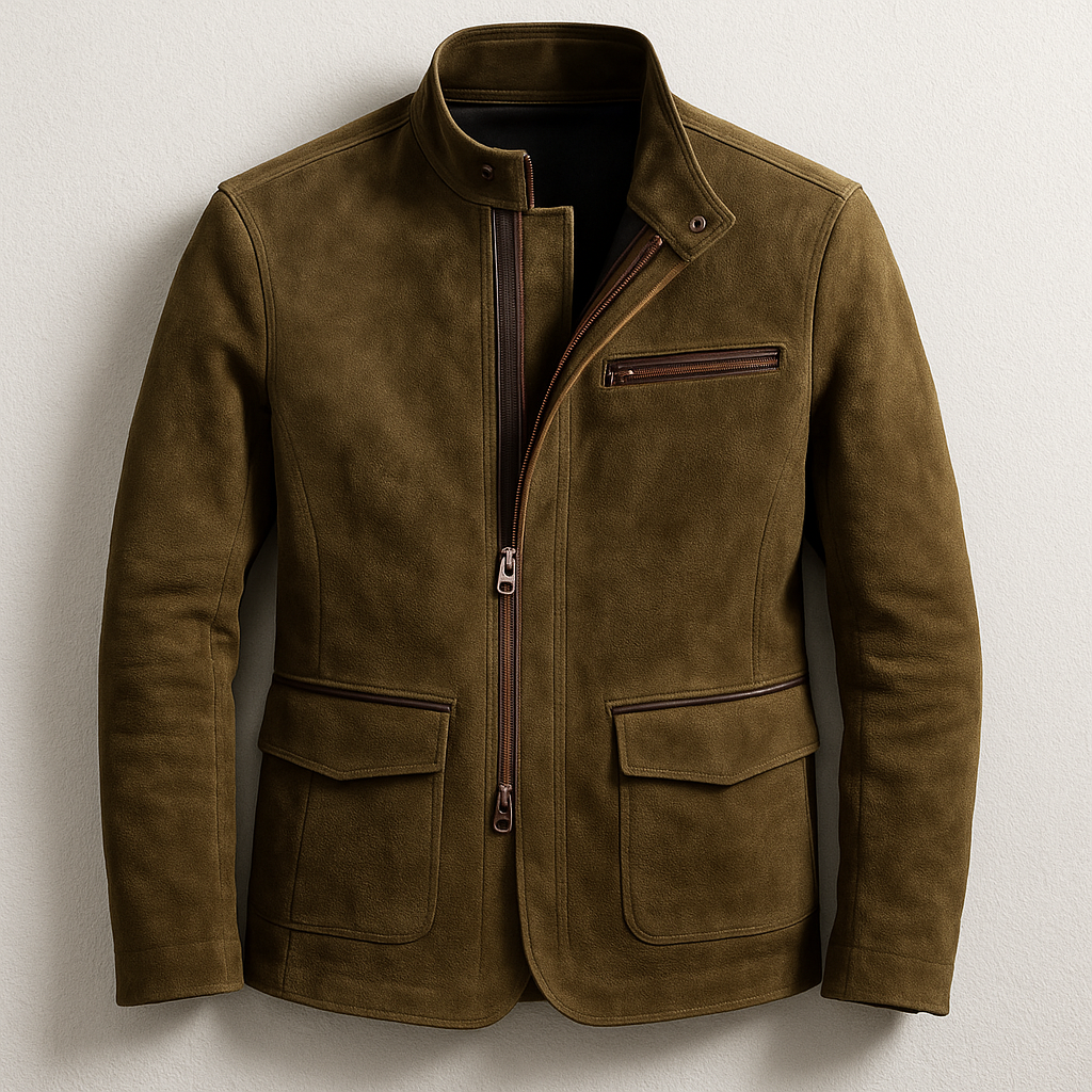 Herren Jacke Slim Fit Stehkragen Reißverschluss Strukturierte Nähte Casual Elegant Freizeit