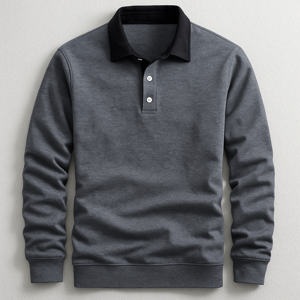 Herren Rugby Sweatshirt Polokragen Knopfleiste Langarm bequem