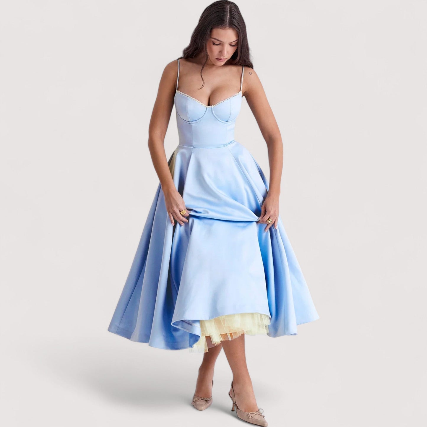 Damen Sommerkleid korsettinspiriert figurbetont fließend elegant festlich vielseitig