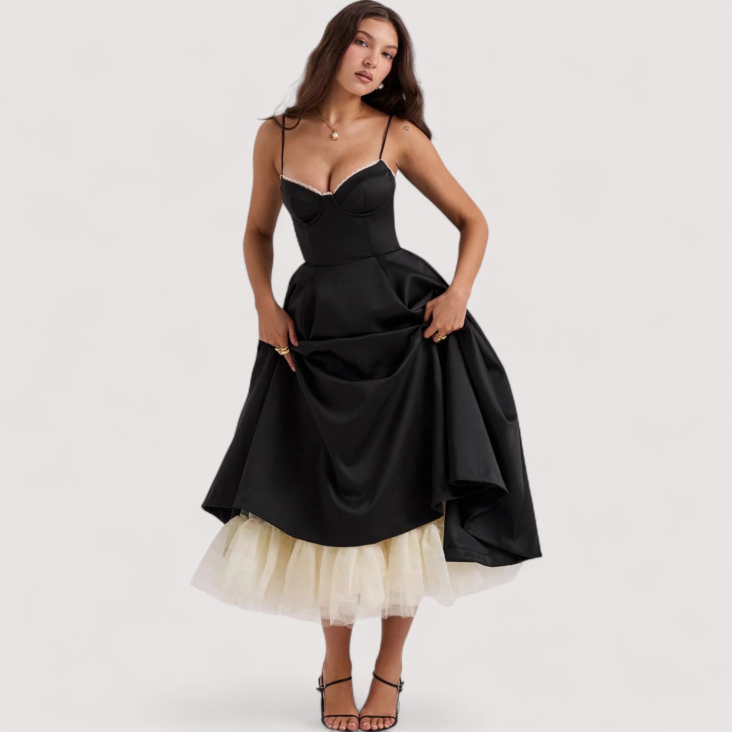 Damen Sommerkleid korsettinspiriert figurbetont fließend elegant festlich vielseitig