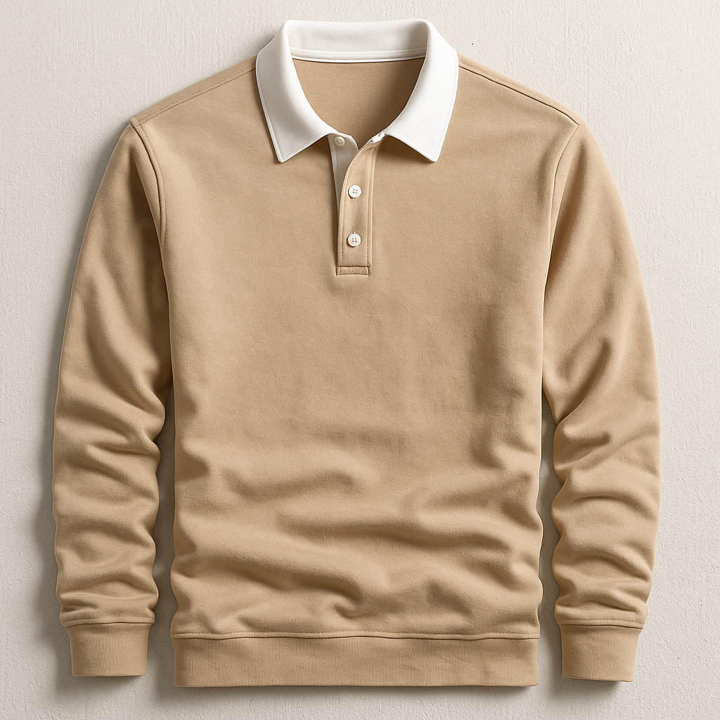 Herren Rugby Sweatshirt Polokragen Knopfleiste Langarm bequem
