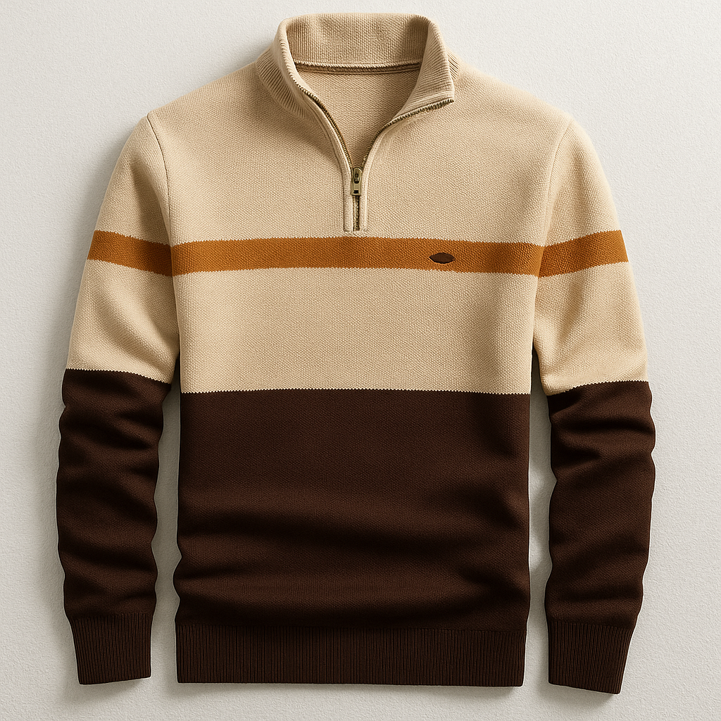 Herren Strickpullover gestreifter halber Reißverschluss Stehkragen angenehm warm
