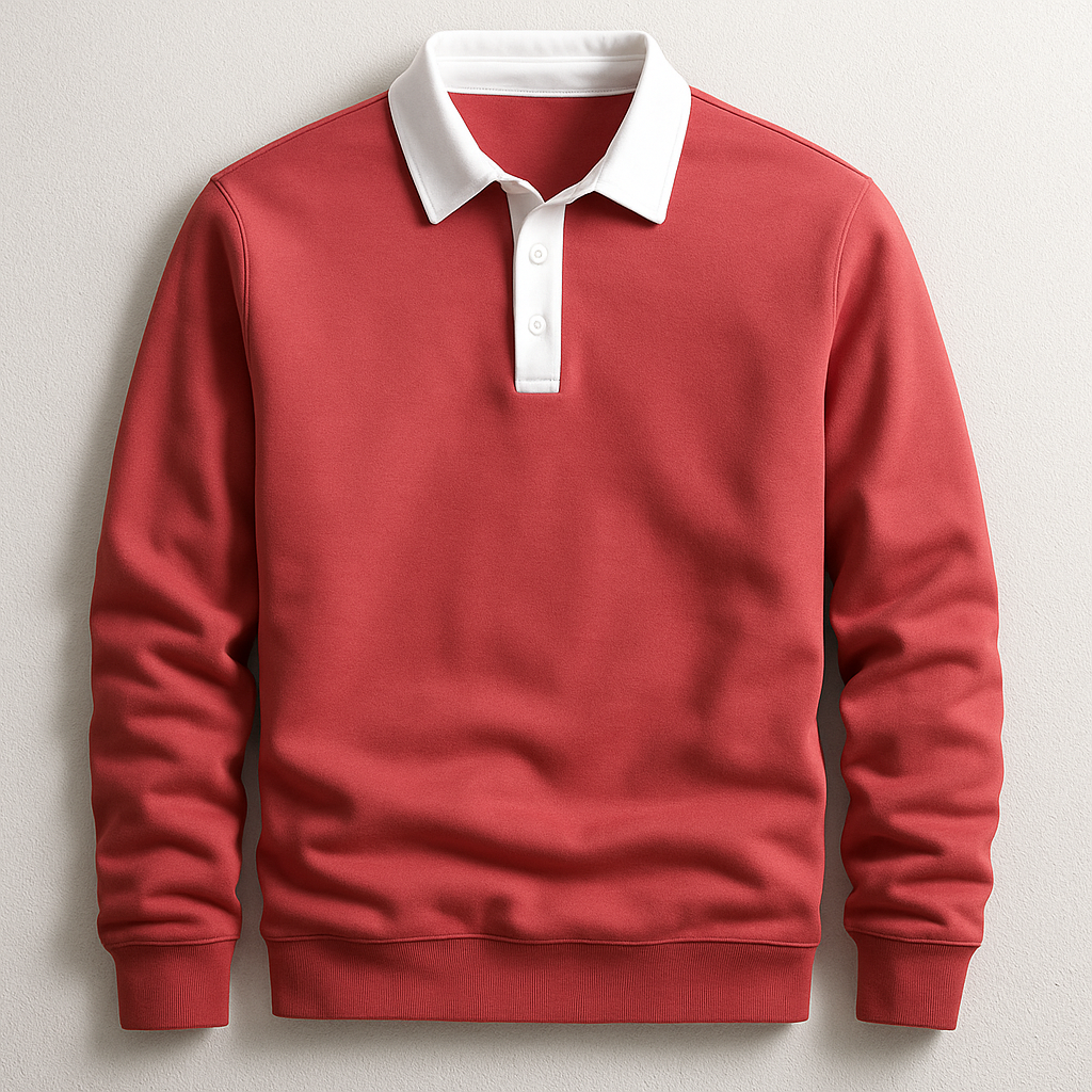 Herren Rugby Sweatshirt Polokragen Knopfleiste Langarm bequem
