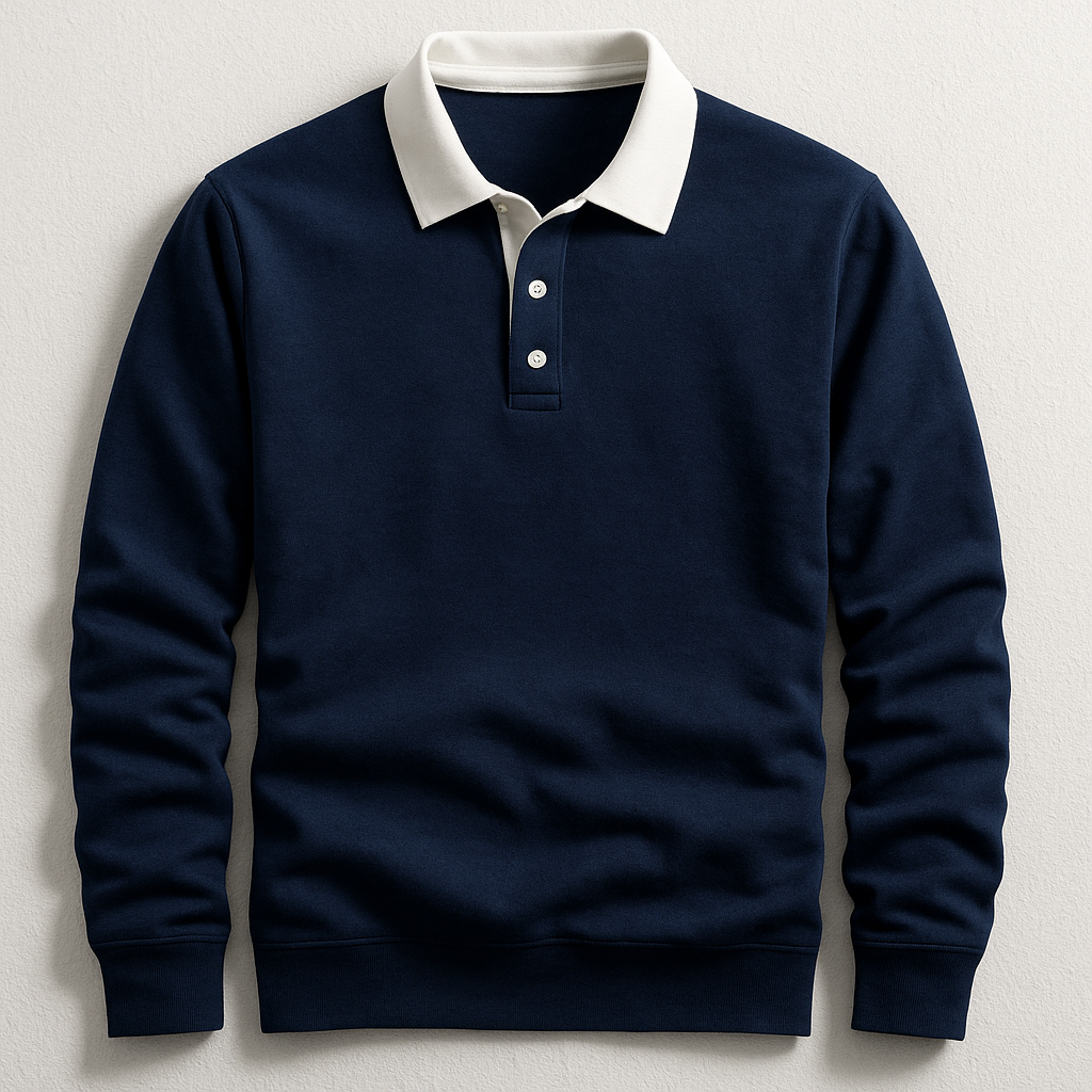 Herren Rugby Sweatshirt Polokragen Knopfleiste Langarm bequem
