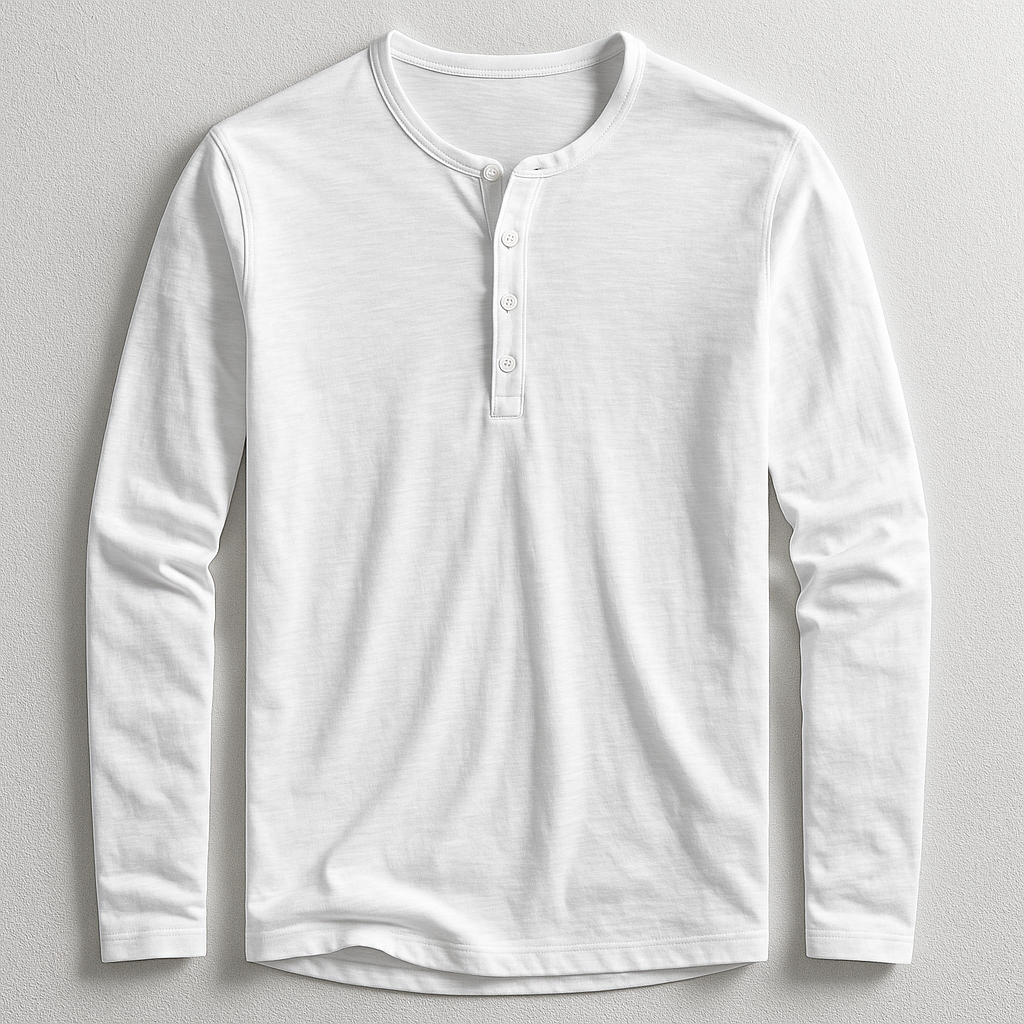 Herren Henley Langarmshirt Baumwolle