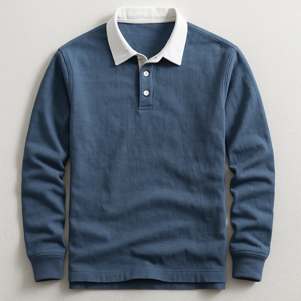 Herren Rugby Sweatshirt Polokragen Knopfleiste Langarm bequem