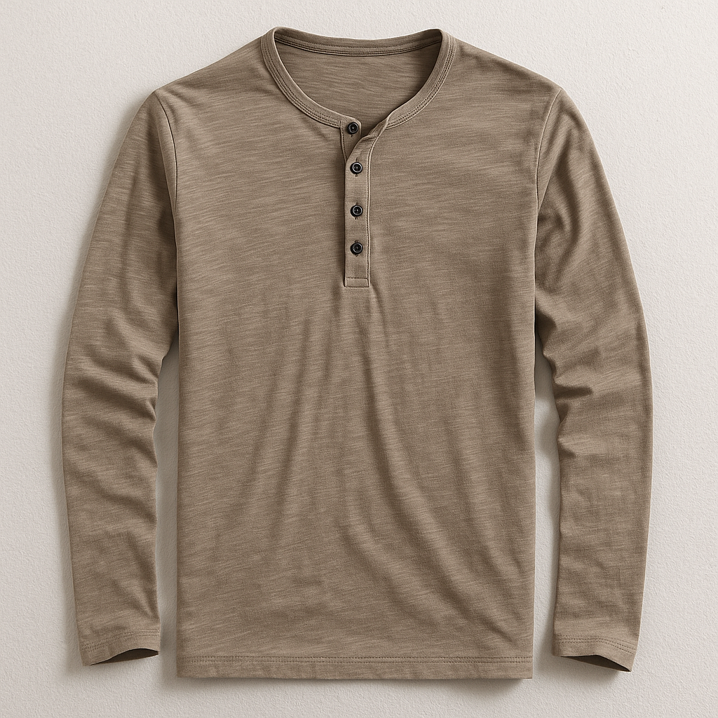 Herren Henley Langarmshirt Baumwolle