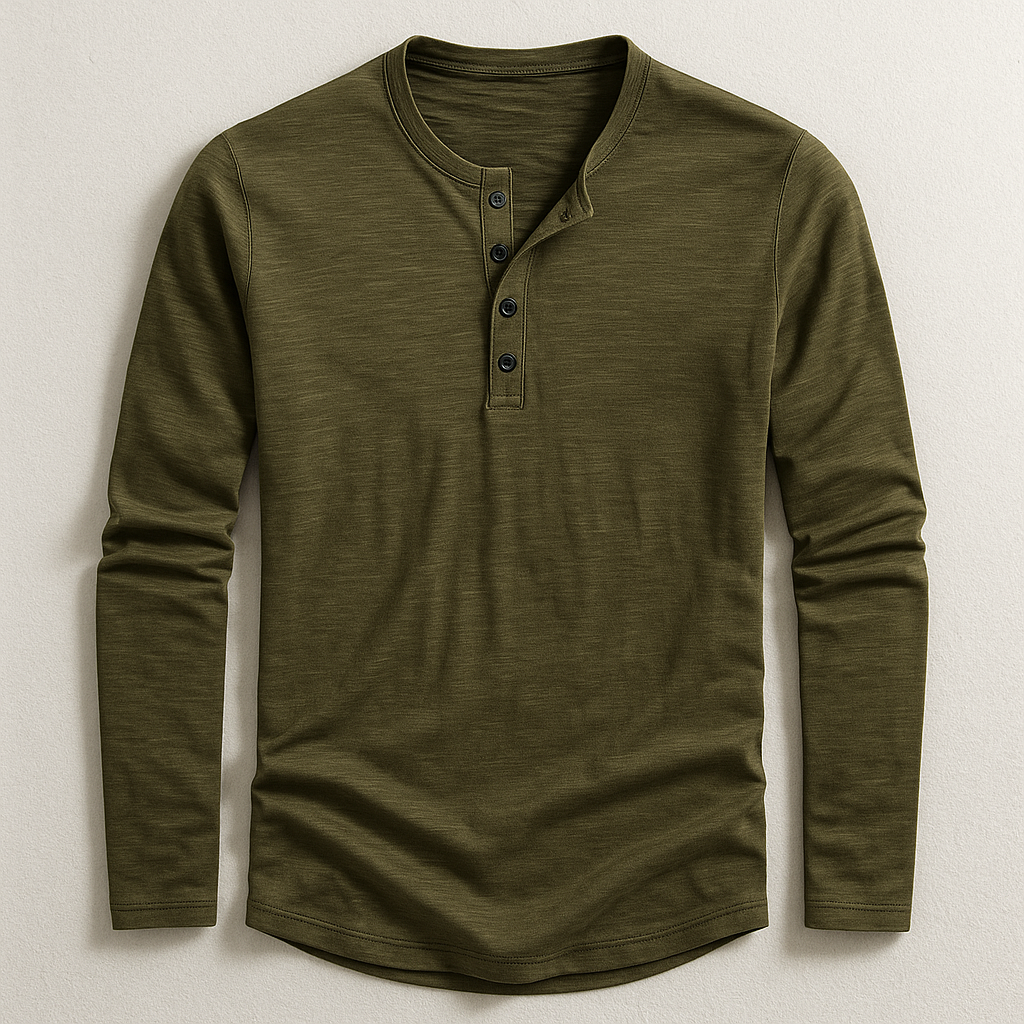 Herren Henley Langarmshirt Baumwolle
