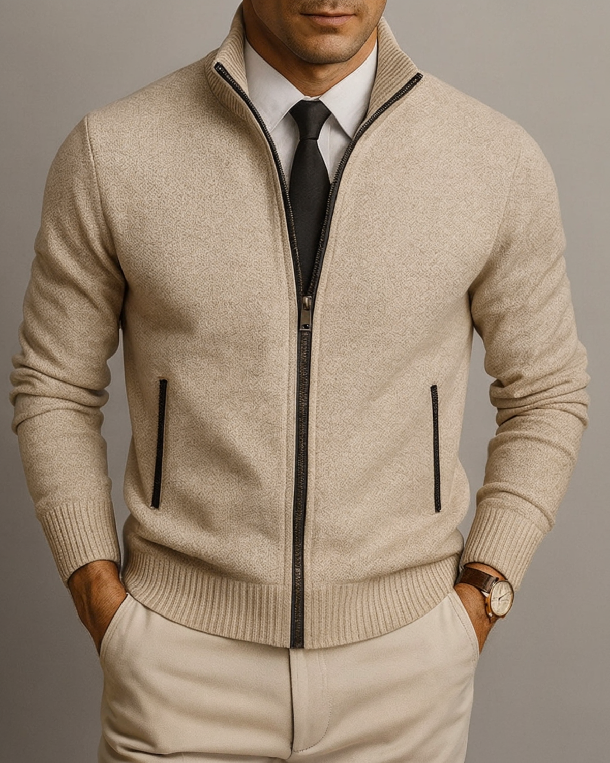 Herren Strickjacke aus Merinowolle, Baumwolle, tailliert, weich, elegant, zeitlos