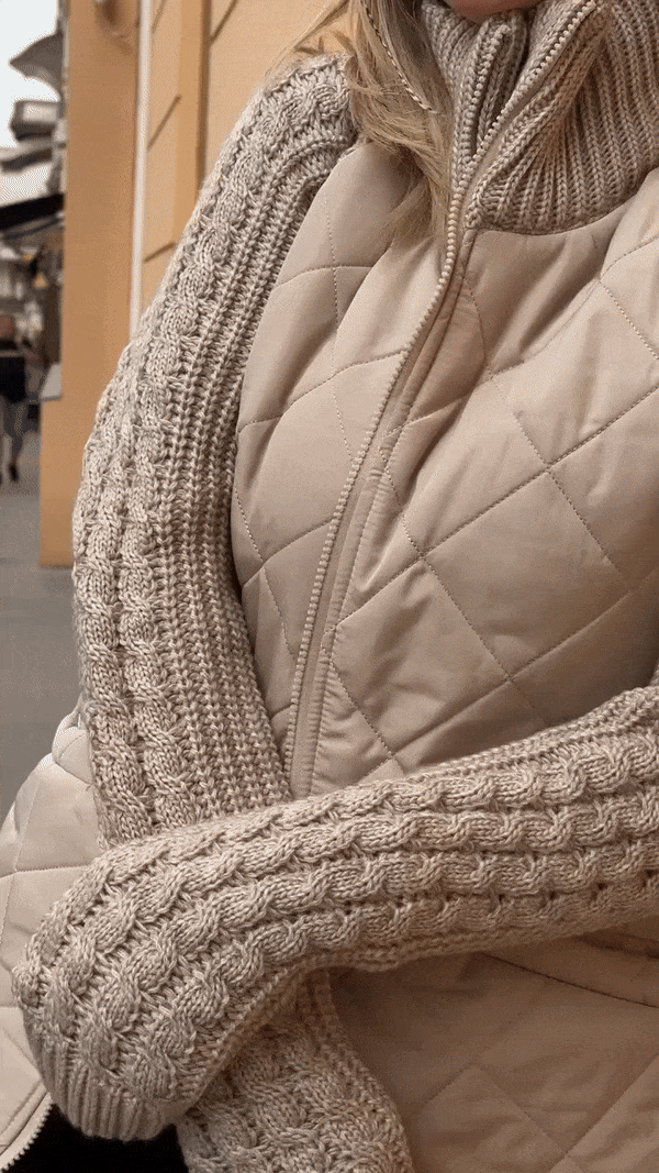 Damen Steppjacke Langarm Strickärmel Hoher Kragen Regular Fit Freizeit Übergangsjacke