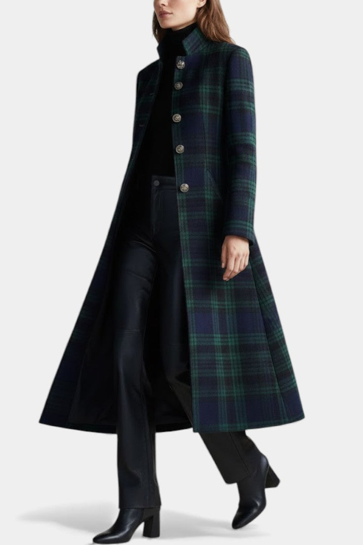 Damenmantel grün-blau Midi elegante strukturierte Passform wärmend