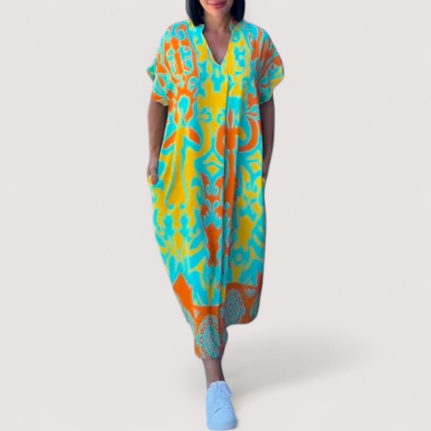 Damen Kleid fließend gemustert figurbetont leicht bequem elegant
