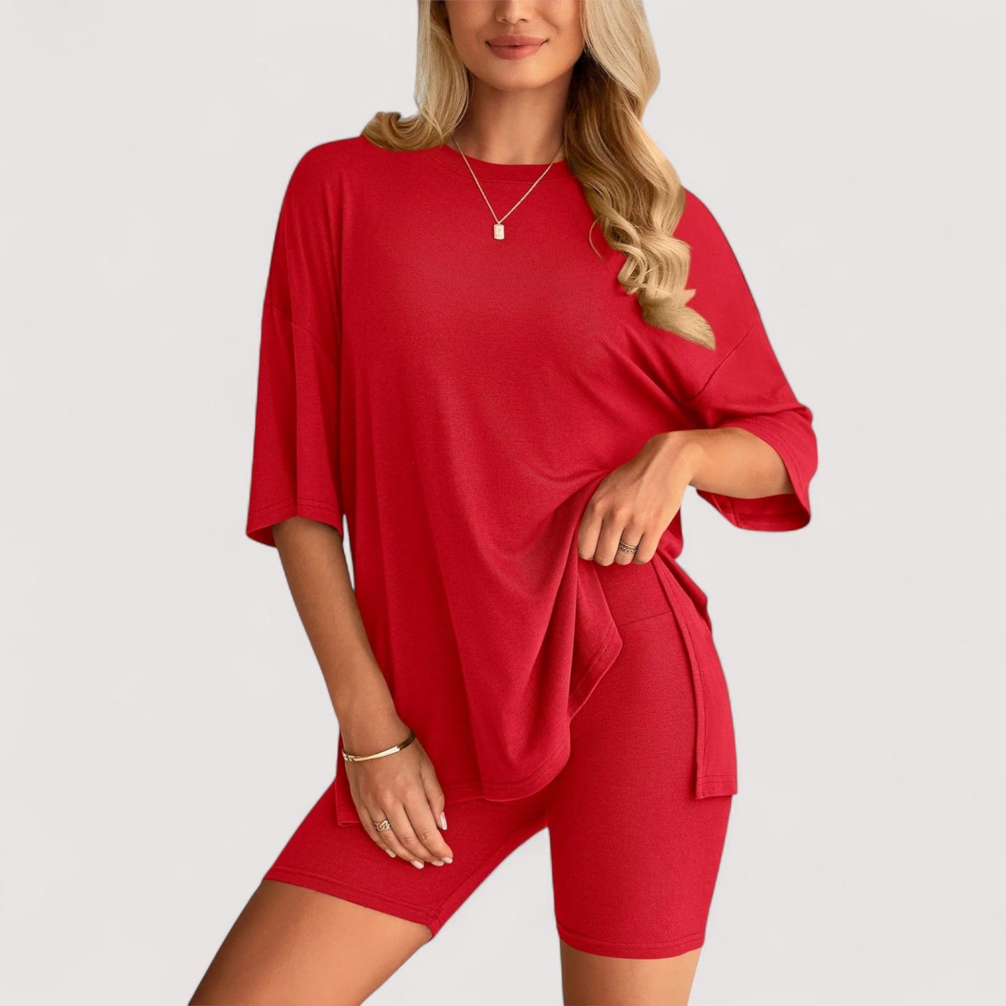 Damen T-Shirt und Shorts Set locker geschnitten hoch taillierte Shorts bequem atmungsaktiv vielseitig