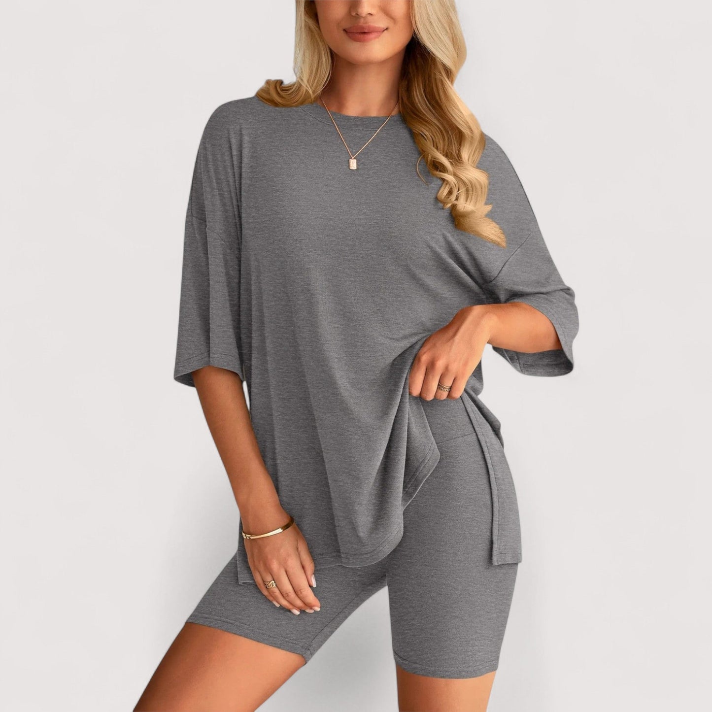 Damen T-Shirt und Shorts Set locker geschnitten hoch taillierte Shorts bequem atmungsaktiv vielseitig