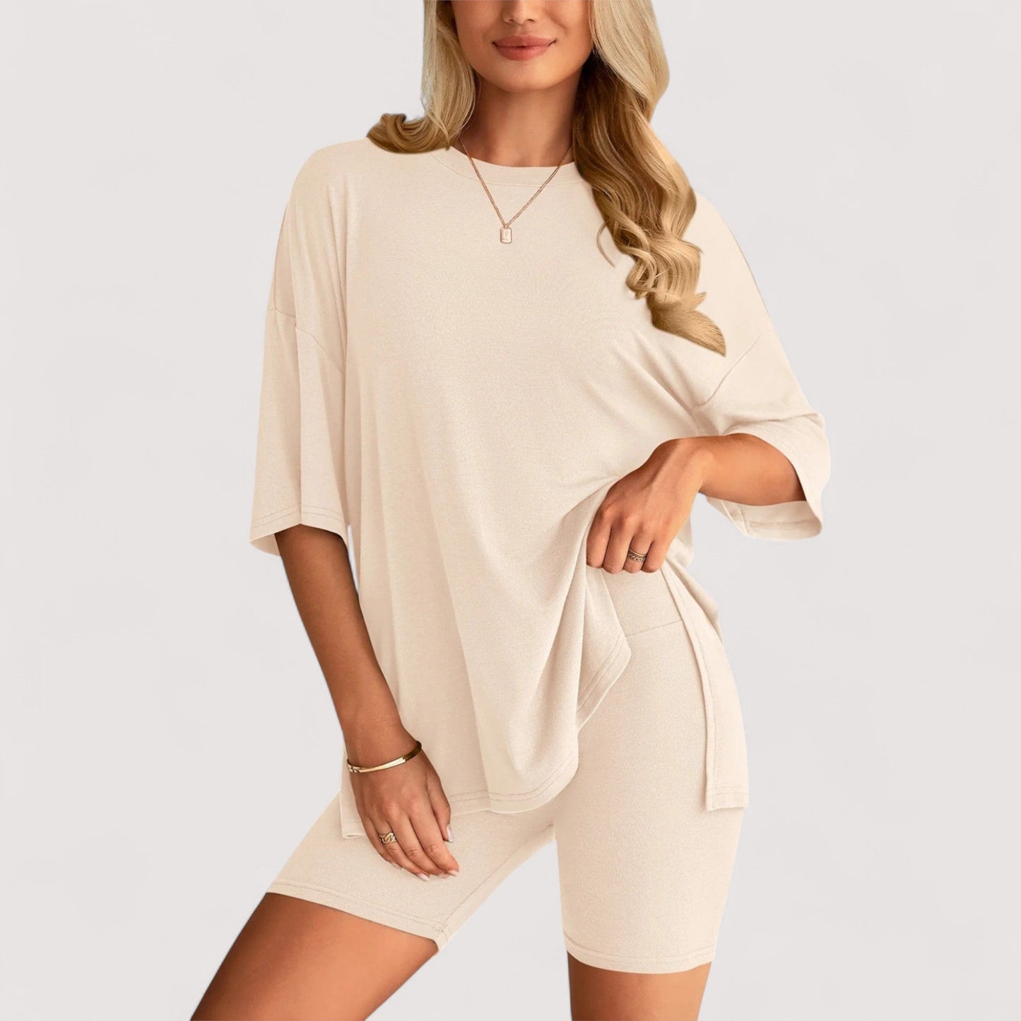 Damen T-Shirt und Shorts Set locker geschnitten hoch taillierte Shorts bequem atmungsaktiv vielseitig