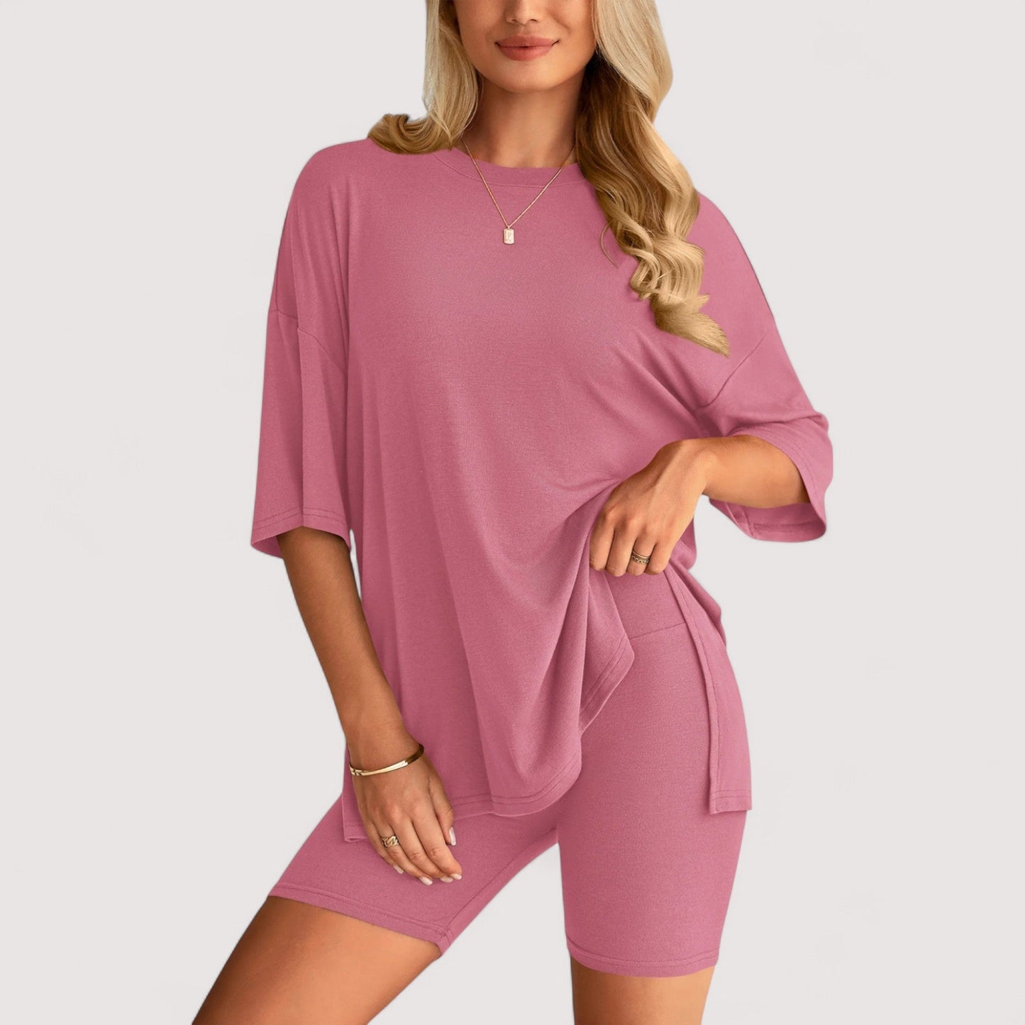 Damen T-Shirt und Shorts Set locker geschnitten hoch taillierte Shorts bequem atmungsaktiv vielseitig