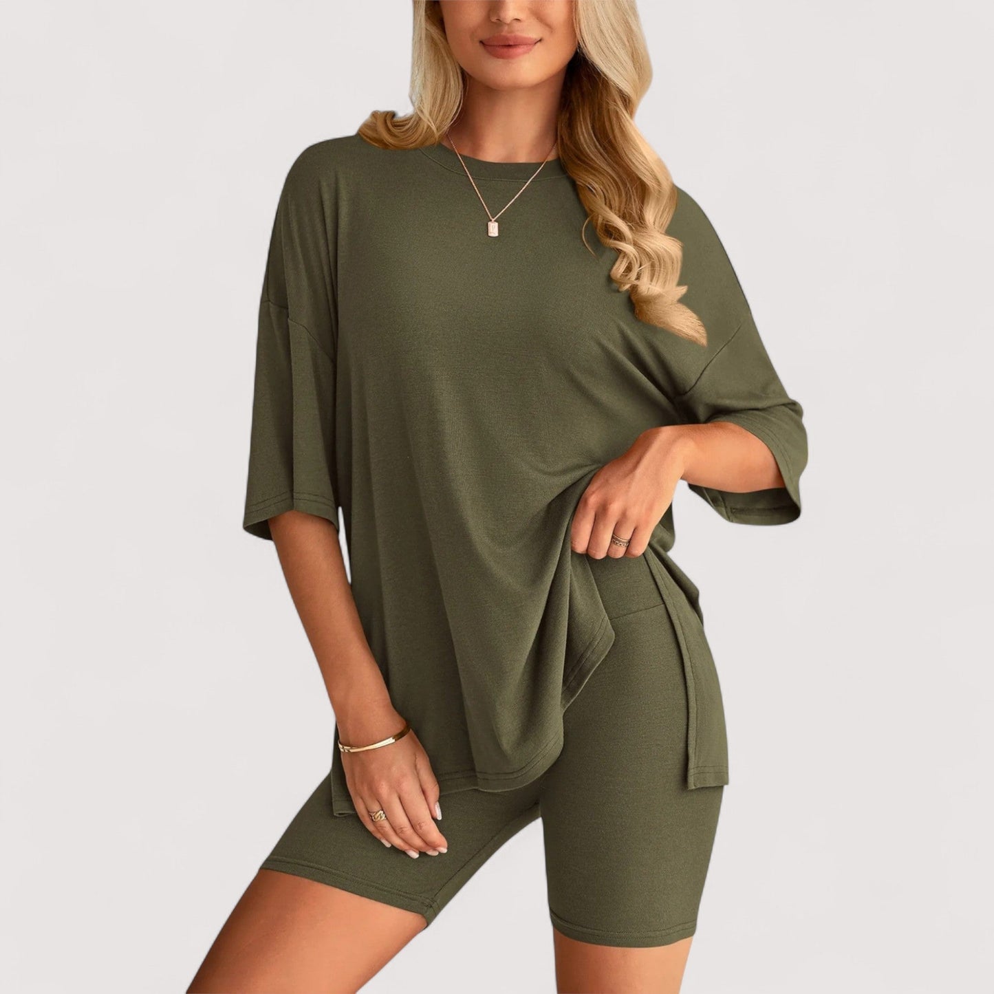 Damen T-Shirt und Shorts Set locker geschnitten hoch taillierte Shorts bequem atmungsaktiv vielseitig
