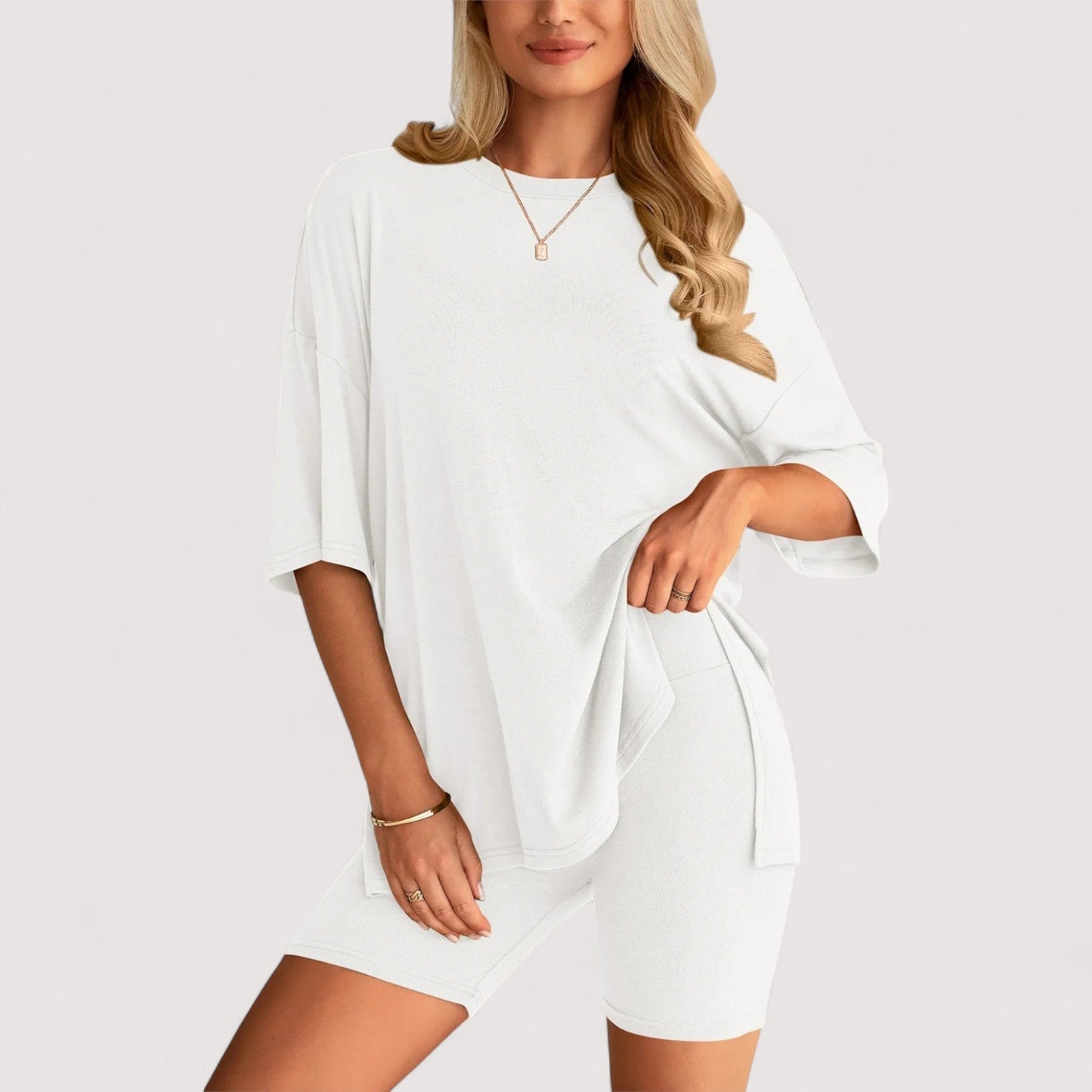 Damen T-Shirt und Shorts Set locker geschnitten hoch taillierte Shorts bequem atmungsaktiv vielseitig