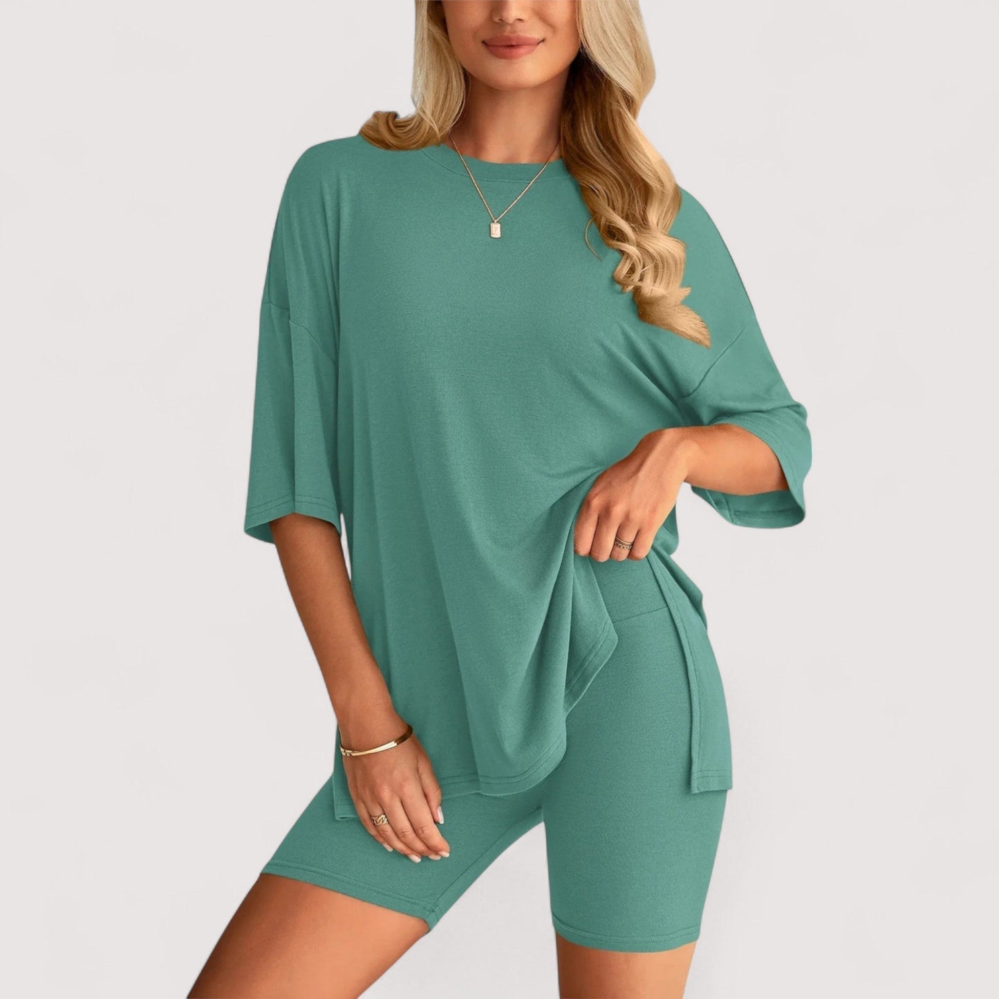 Damen T-Shirt und Shorts Set locker geschnitten hoch taillierte Shorts bequem atmungsaktiv vielseitig