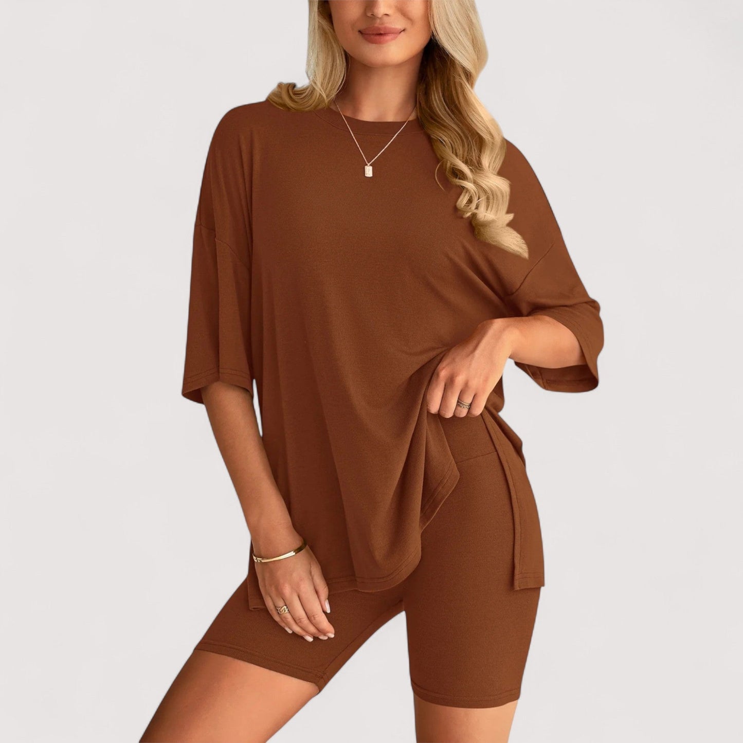 Damen T-Shirt und Shorts Set locker geschnitten hoch taillierte Shorts bequem atmungsaktiv vielseitig