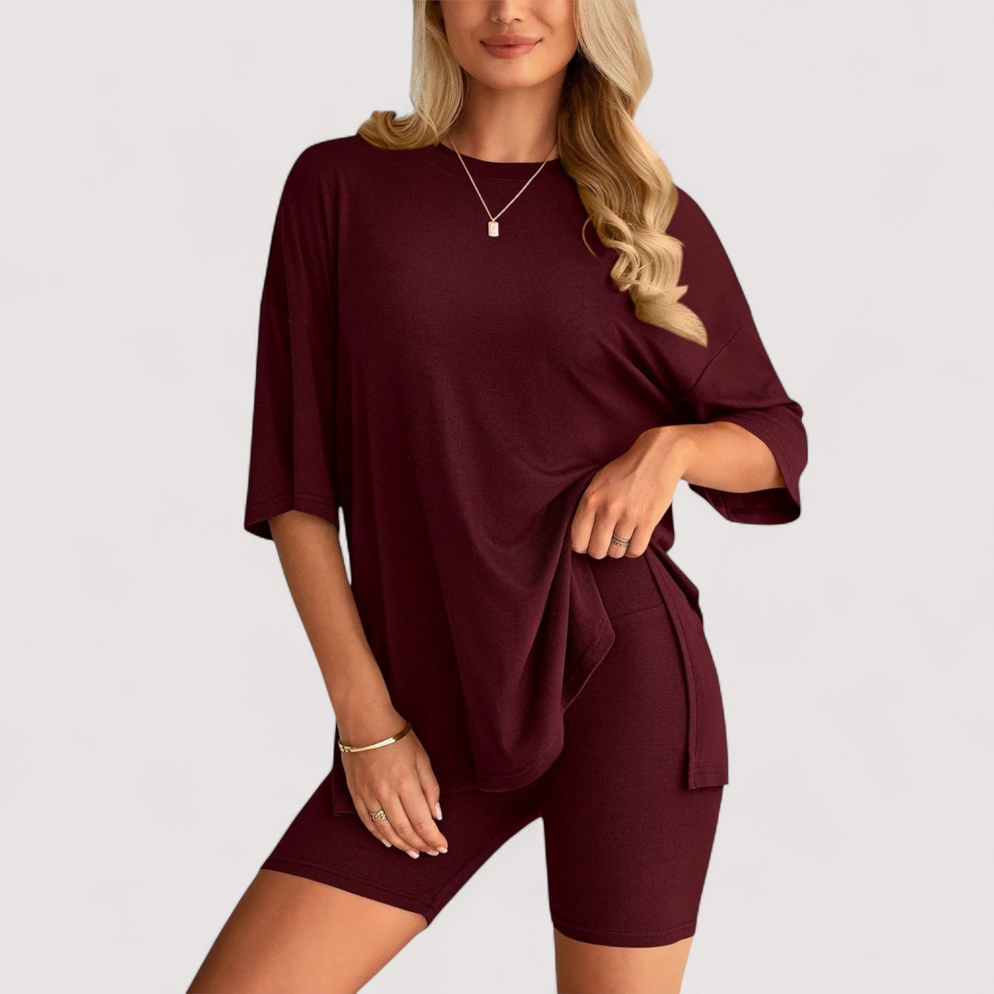 Damen T-Shirt und Shorts Set locker geschnitten hoch taillierte Shorts bequem atmungsaktiv vielseitig