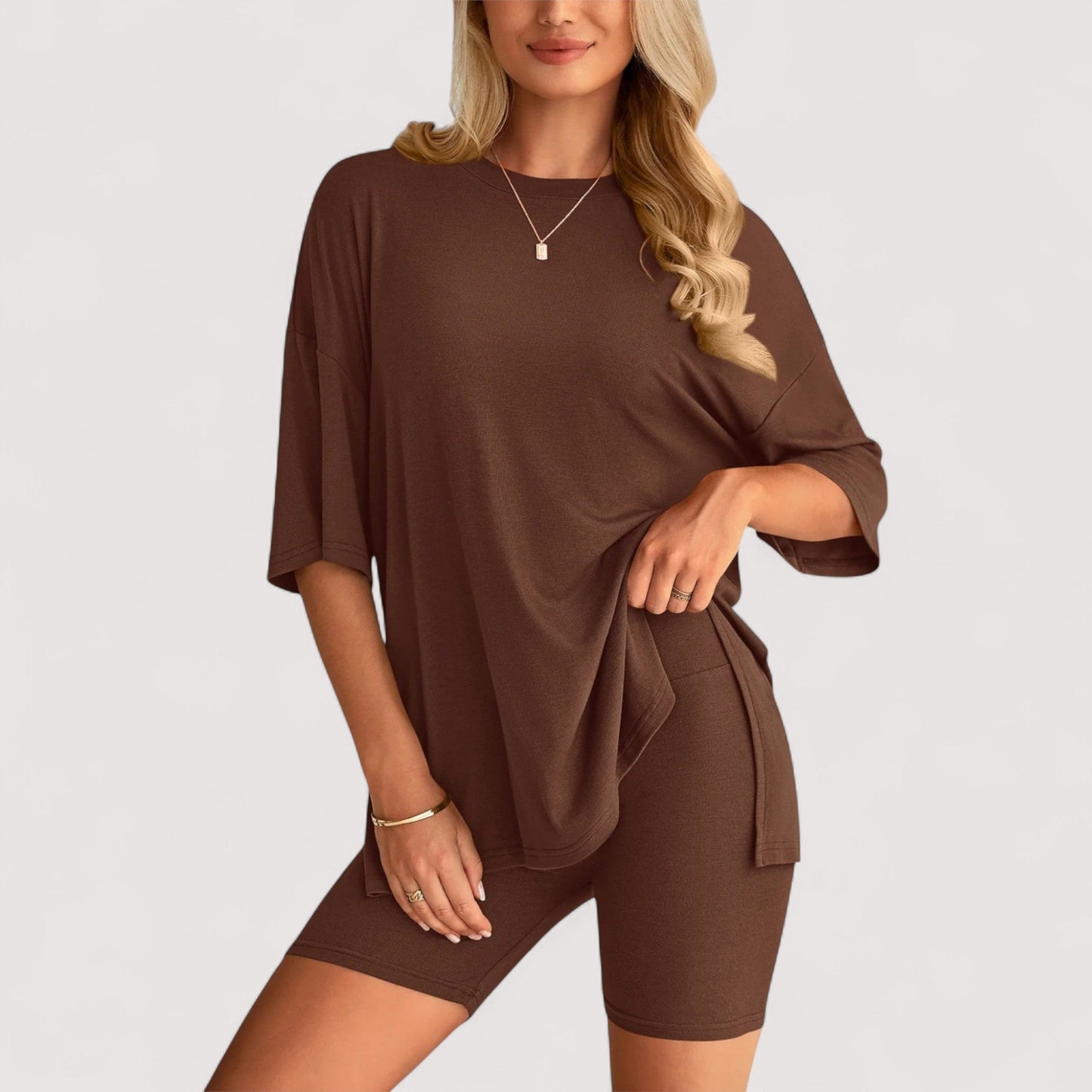 Damen T-Shirt und Shorts Set locker geschnitten hoch taillierte Shorts bequem atmungsaktiv vielseitig