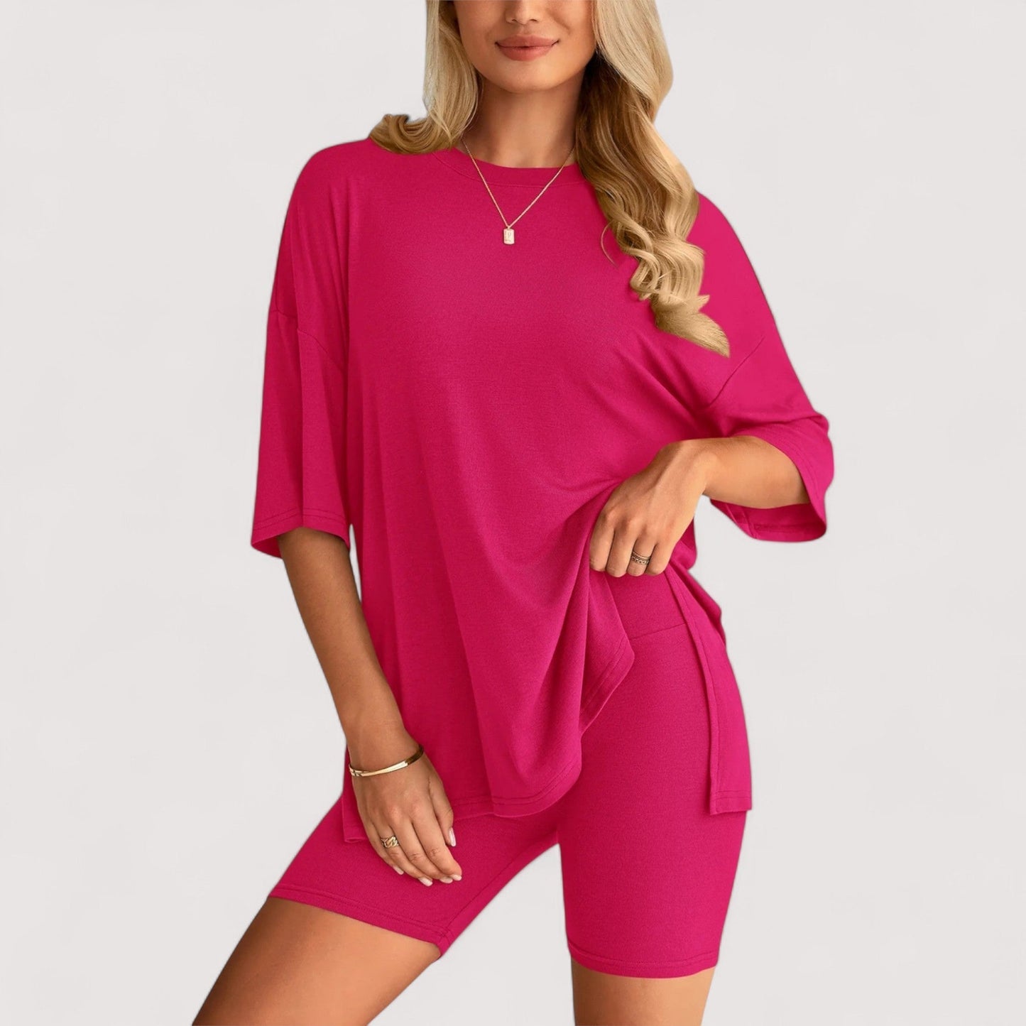 Damen T-Shirt und Shorts Set locker geschnitten hoch taillierte Shorts bequem atmungsaktiv vielseitig