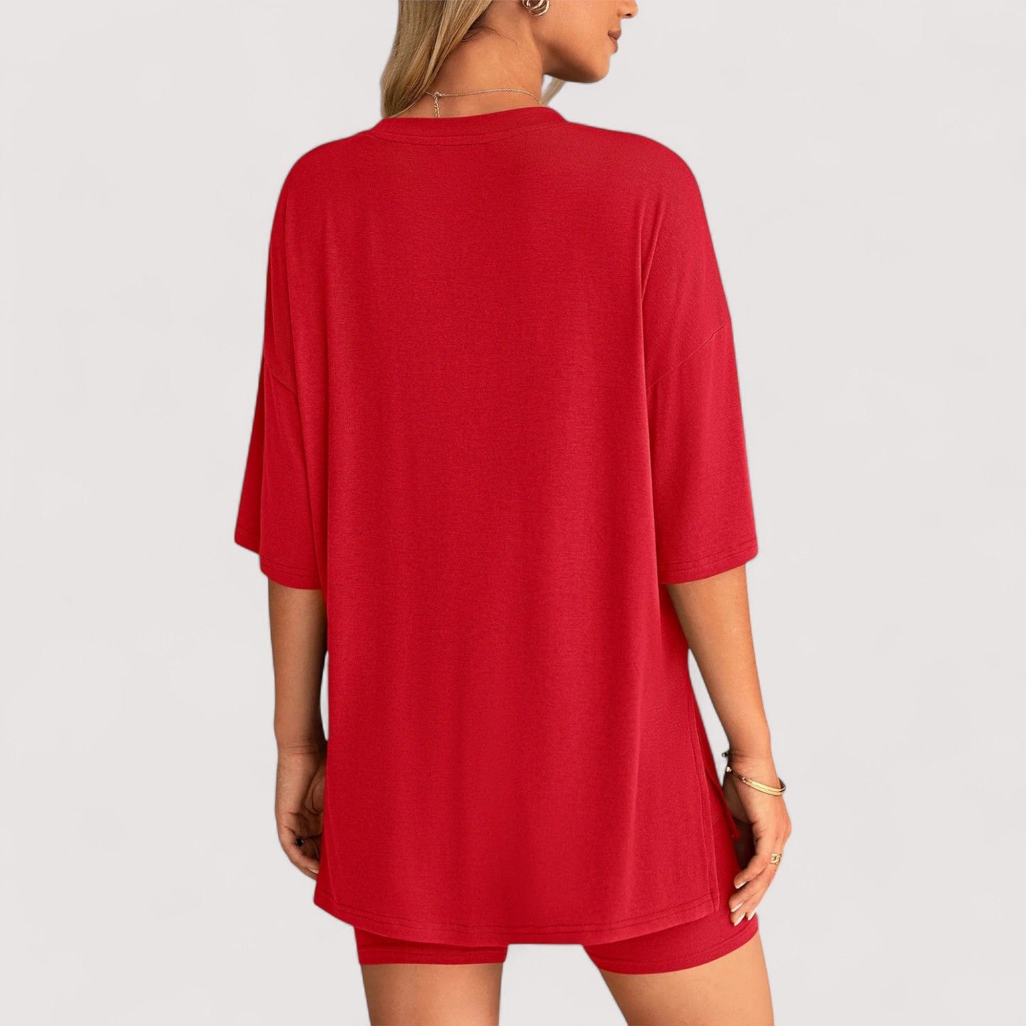 Damen T-Shirt und Shorts Set locker geschnitten hoch taillierte Shorts bequem atmungsaktiv vielseitig