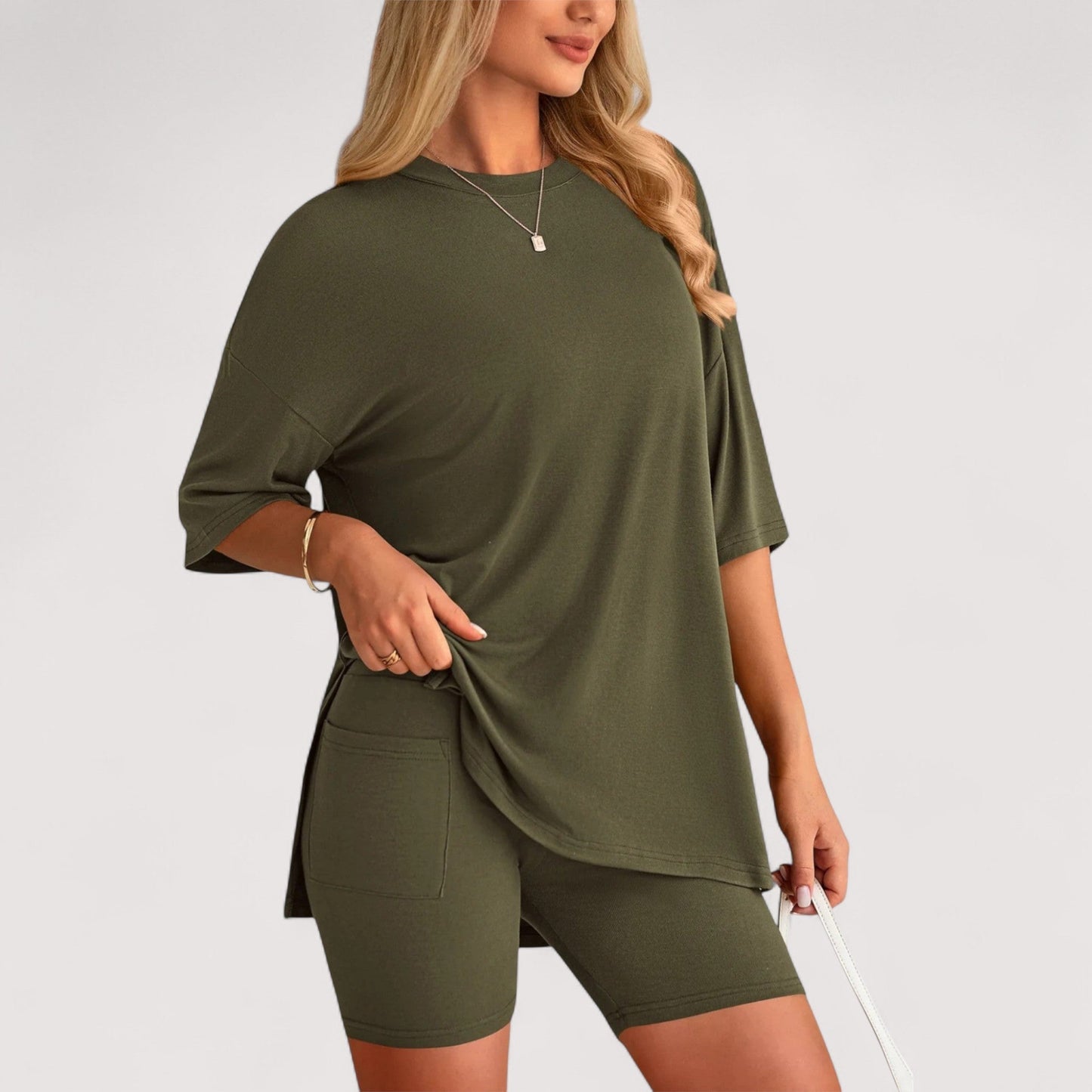 Damen T-Shirt und Shorts Set locker geschnitten hoch taillierte Shorts bequem atmungsaktiv vielseitig
