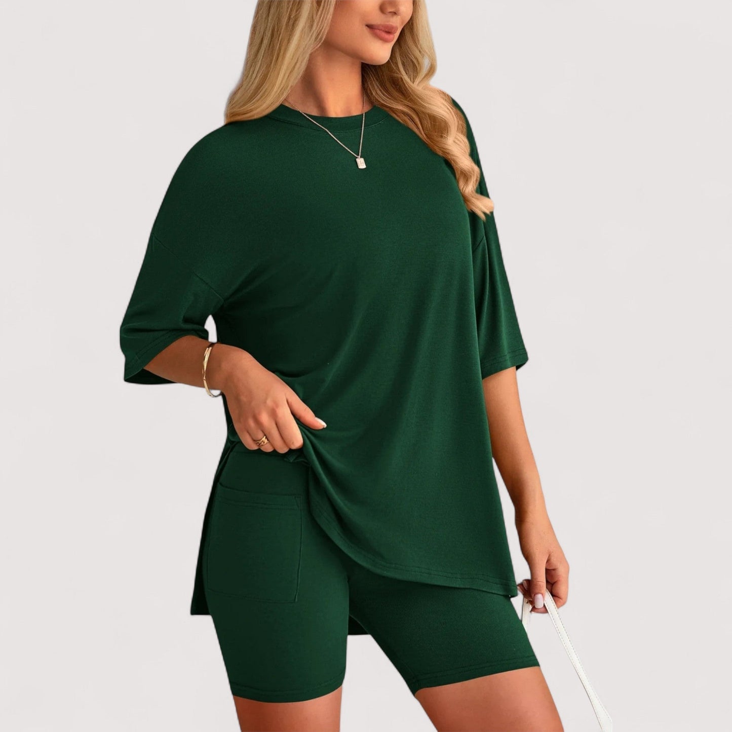 Damen T-Shirt und Shorts Set locker geschnitten hoch taillierte Shorts bequem atmungsaktiv vielseitig