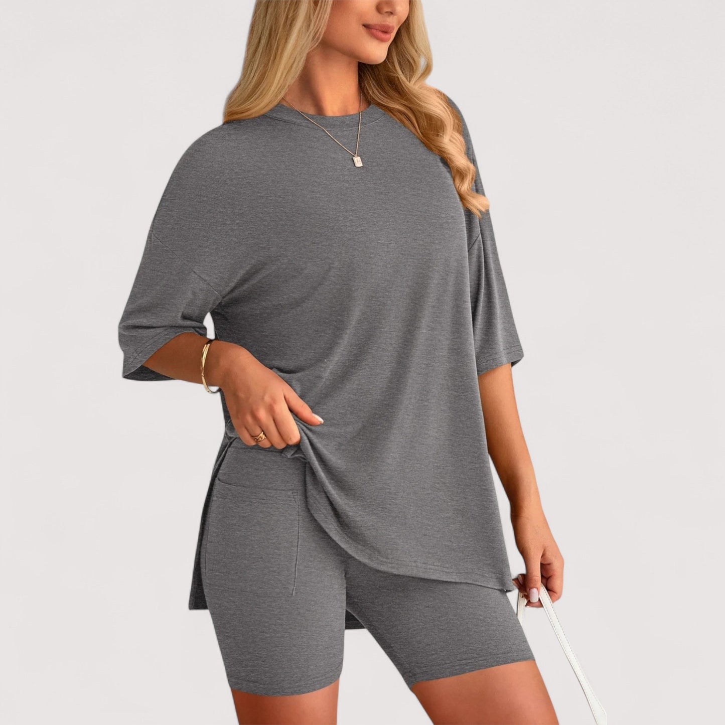 Damen T-Shirt und Shorts Set locker geschnitten hoch taillierte Shorts bequem atmungsaktiv vielseitig